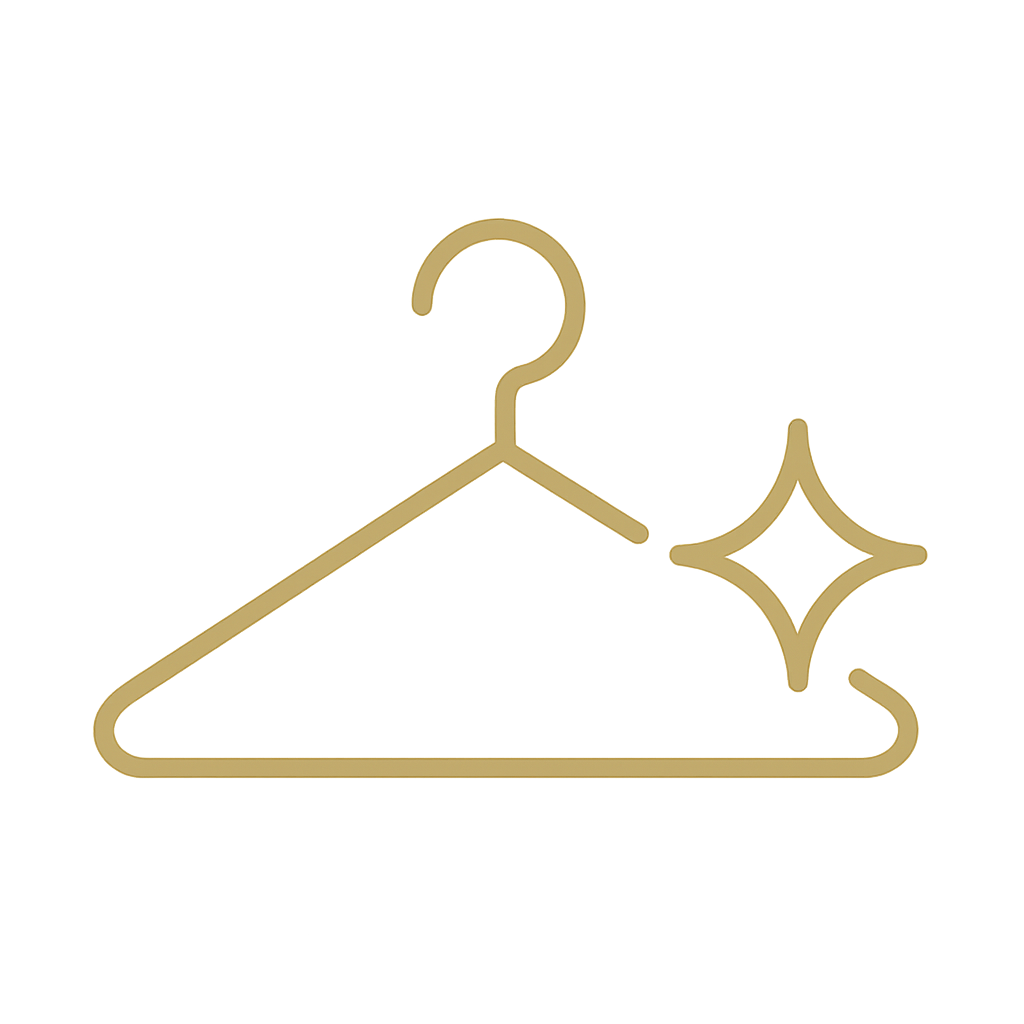 Minimalist gold outline of a clothes hanger with a sparkling effect