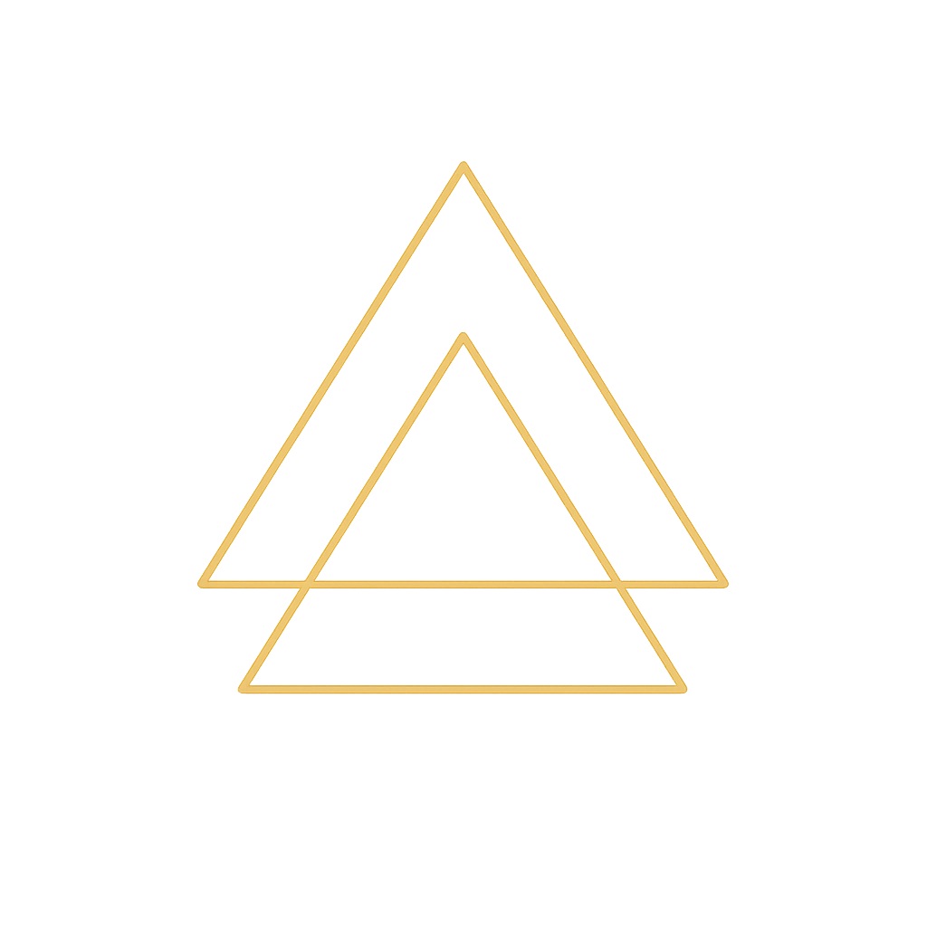 Three overlapping gold triangles on a black background.