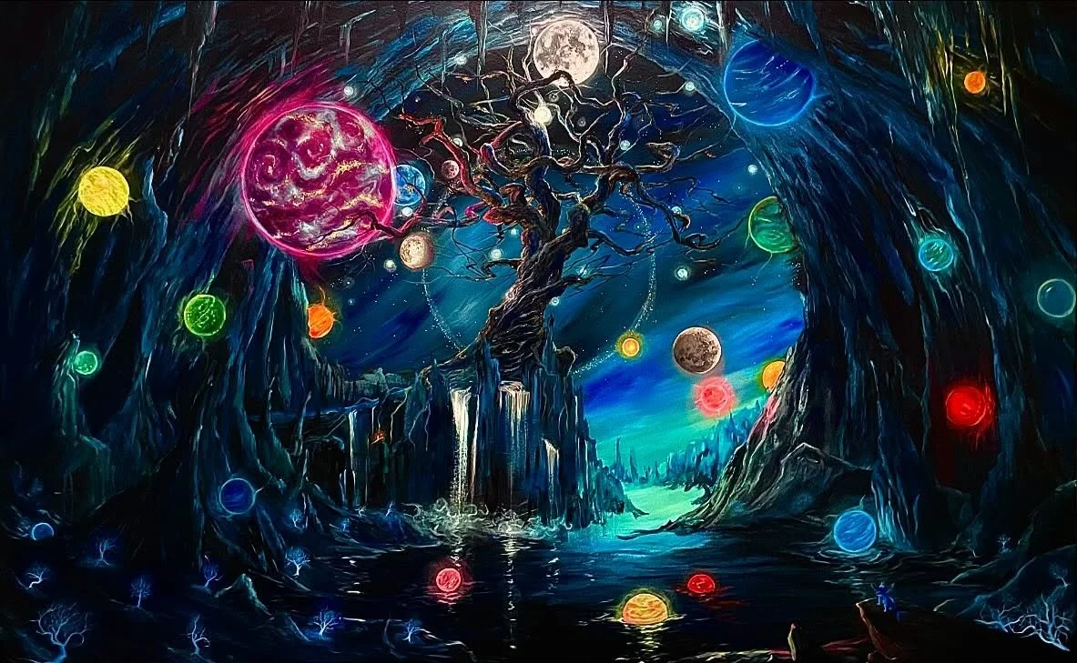 My latest painting: NEW WORLDS. 
Sold!
Follow me on Blue Sky at ryanbauerwalsh.bsky.social