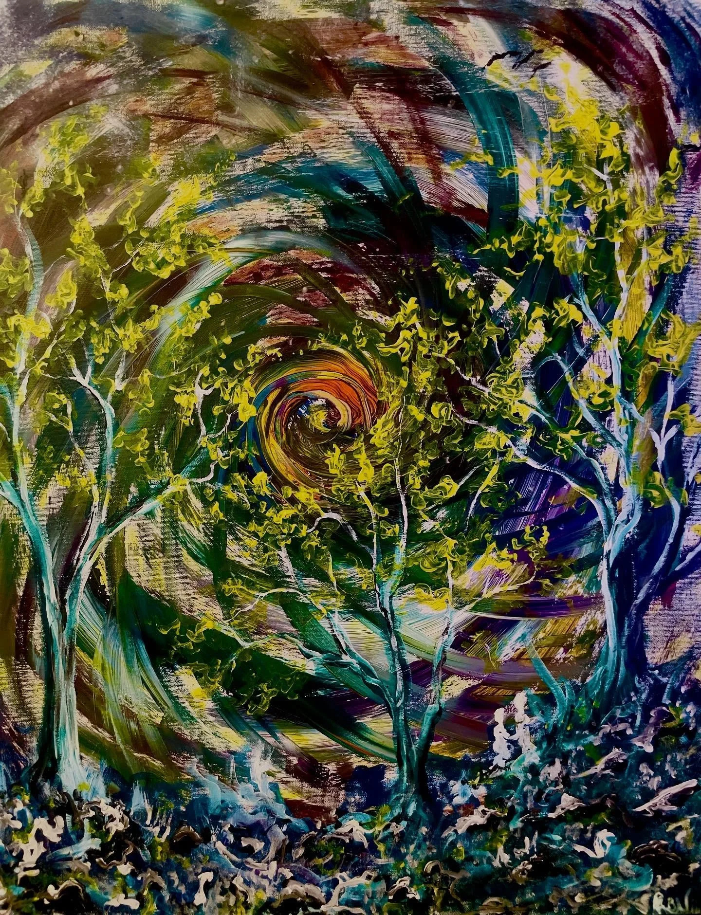 THE VORTEX
24x26
People used to ask me about this painting all the time. 
It's been hidden in my house. 
I don't even think I ever posted it.
I had the image made into a dress. 
My mother wore it everywhere. 
She loved it. 
The painting is for sale. 