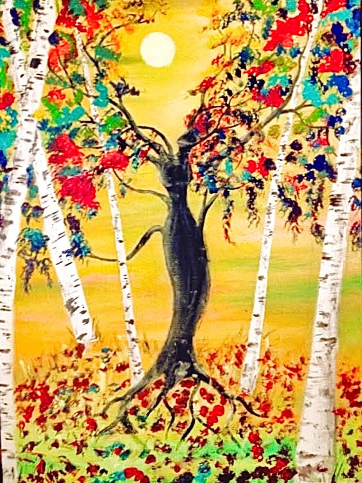 I miss how impulsive and raw my work used to be. This painting was for a friend after her divorce- she was surrounded by her Dalmatians. A grove of protection- a clearing full of light and colors. 
Not careful, not precious, just free. 
I think it's 