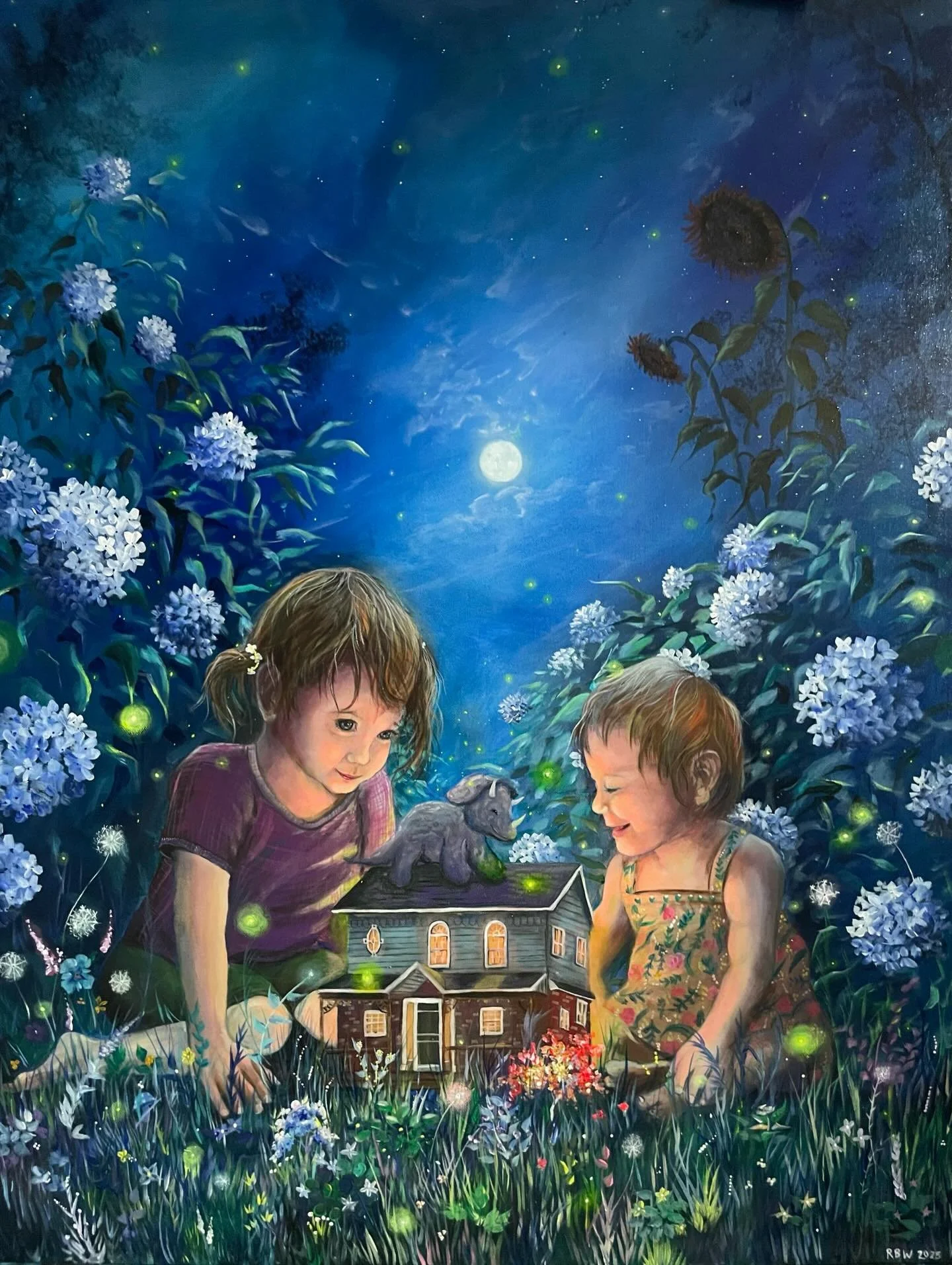 "Childhood. Home."
When I was commissioned to do a painting of the clients house I asked if there was some room to make it a little more than just a painting of a house. Luckily they were fully on board and I was able to incorporate a full 