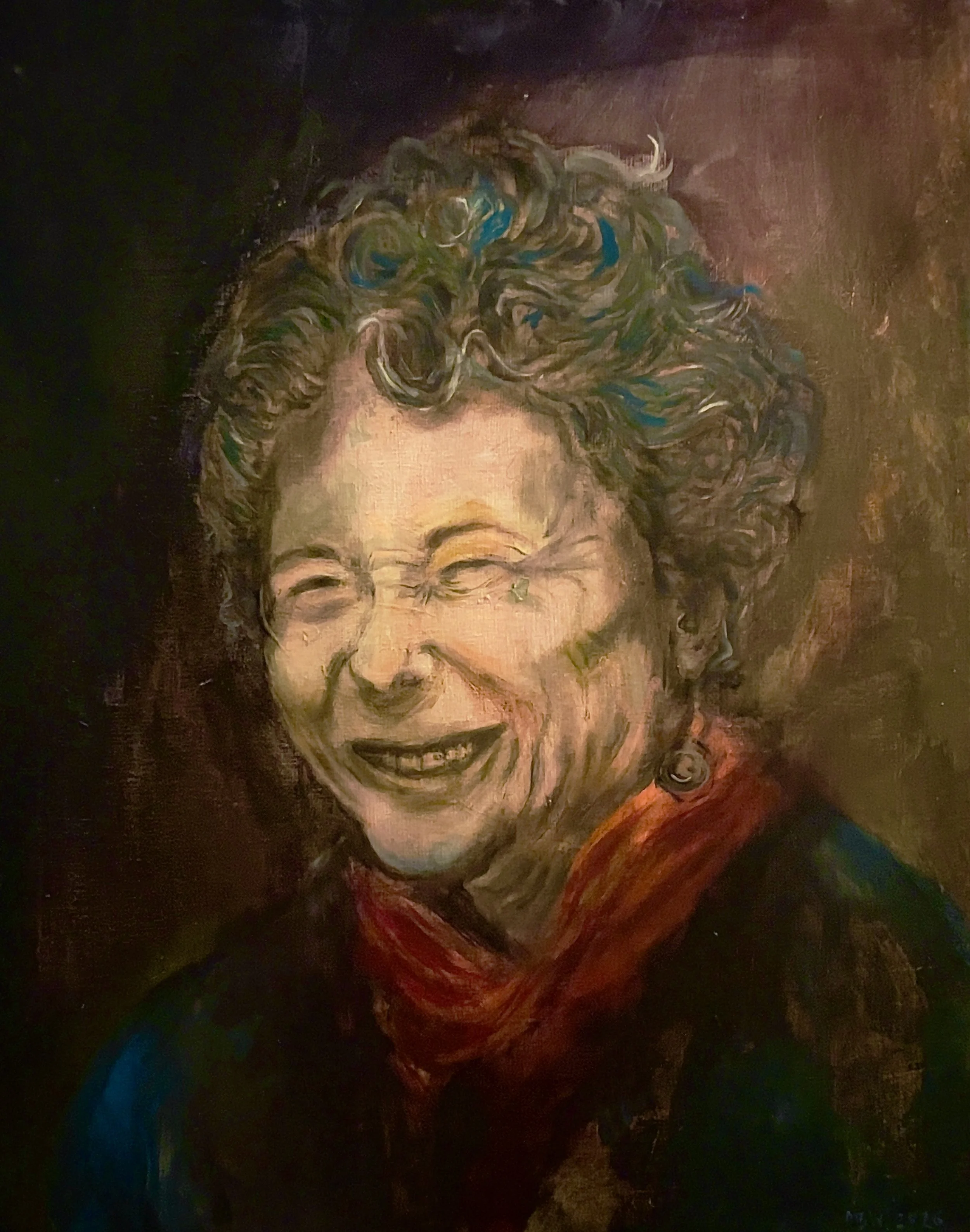 -Four Critics and a Comedian 2-	
Gallery price: $360
Bids start at $100 (she so cute)
2026	
20x16	Acrylic

Former President of NYAC, Eileen Hoffman asked me "Are you even a real artist?" It was incredibly hurtful. I asked Eileen to be my mentor last 
