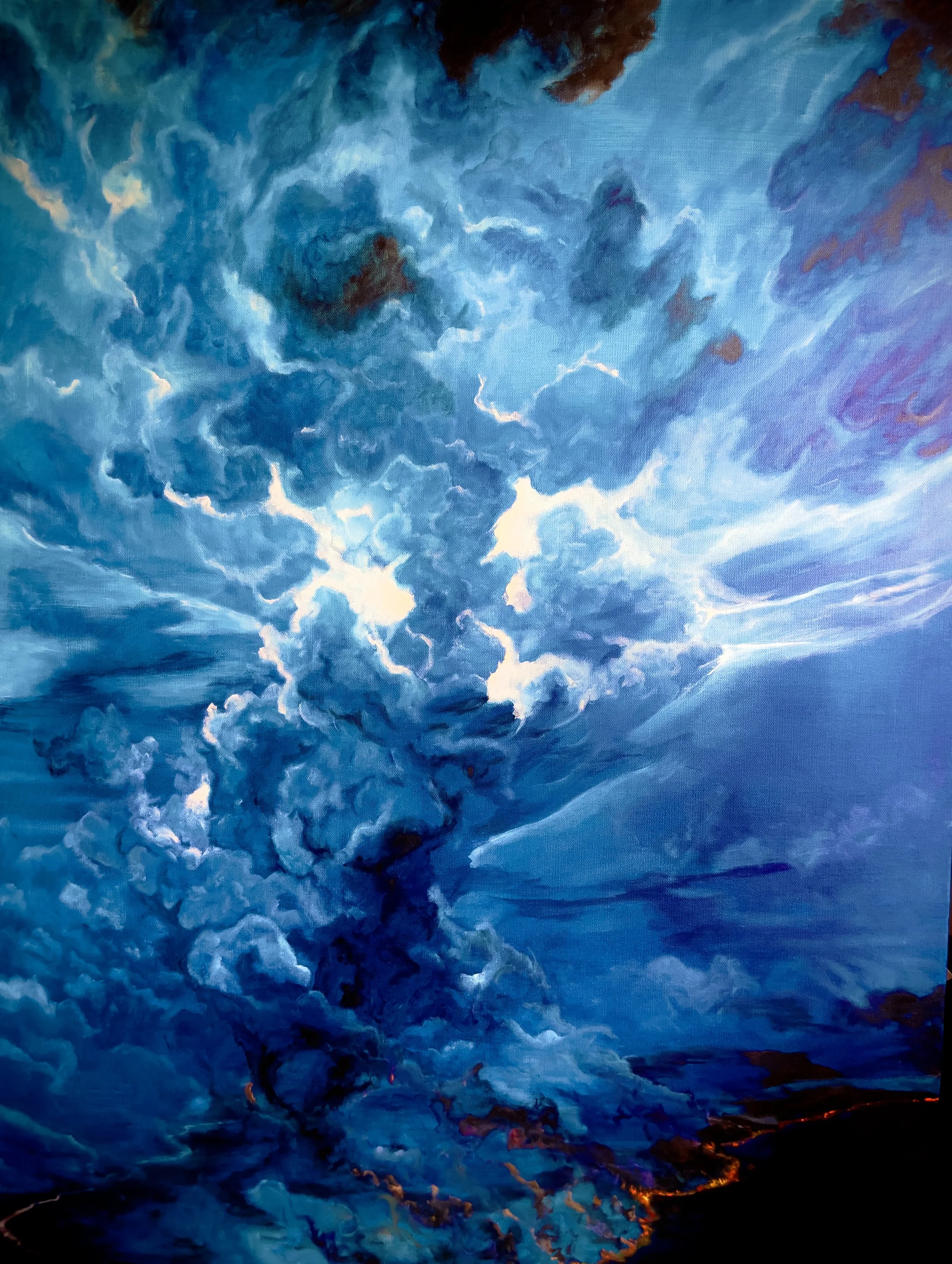 
-Peter-	
Gallery Price: $4500
Bids start at $600
2026	
40x30 Acrylic	

An Australian brush fire blossoms into a ferocious storm filled with lightning, depicting Peter Saide. The night he passed I dreamt we spoke in a bright white room in the clouds 