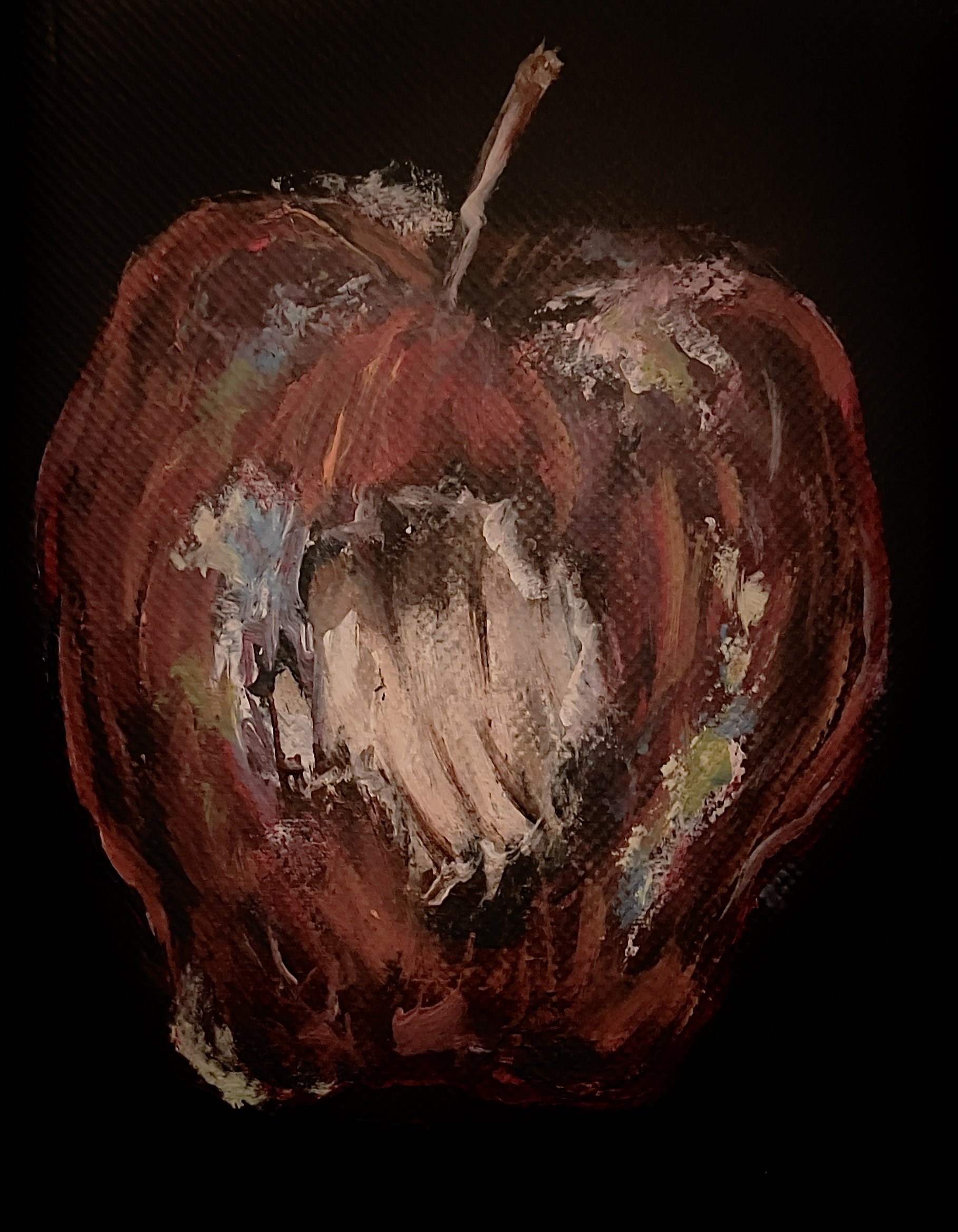-The Apple- Reverse side of "The Apple Tree" -Bids start at $80 for this double sided painting done on suitcase fabric. See "The Apple Tree" for more info.