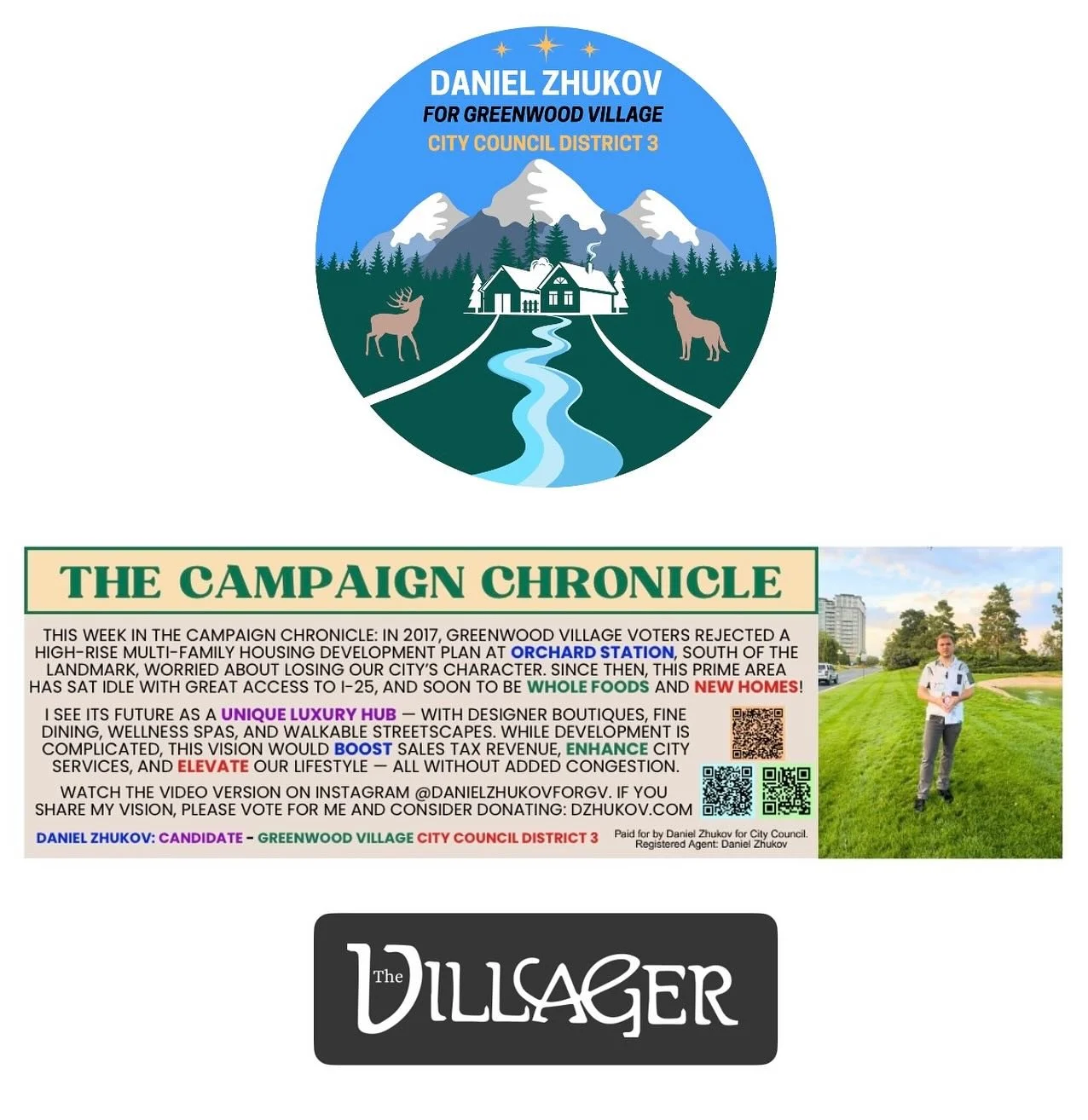 Previous Weeks Campaign Chronicle About Development in Greenwood Village Is In The Local Newspaper! Comment Your Favorite Retail Stores Below!

villagerpublishing.com 📰

Take My Values To City Council! Contribute at dzhukov.com