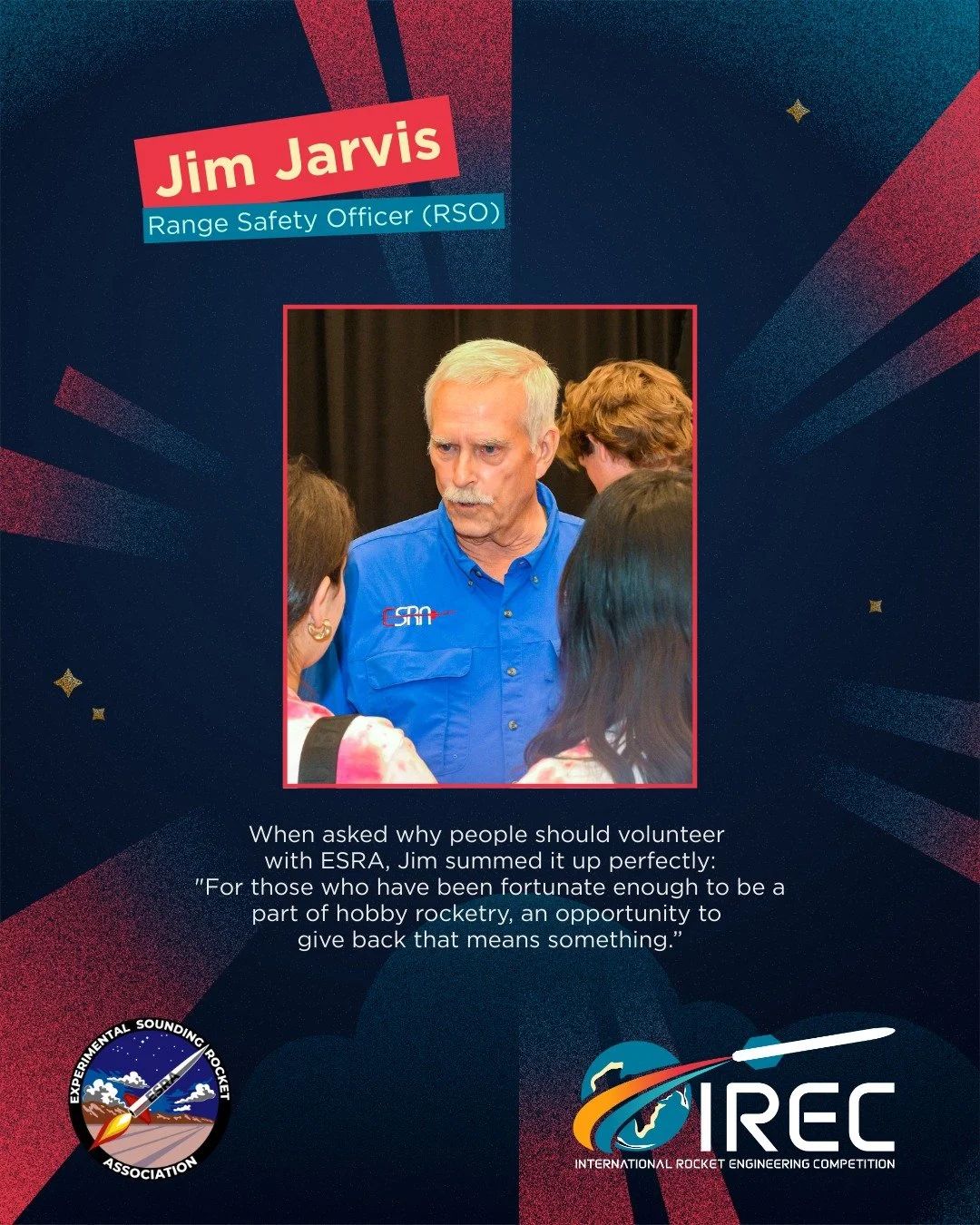 This week ESRA wishes to thank Jim Jarvis for all of his hard work as the ESRA Range Safety Officer and Launch Safety Coordinator! 

Jim&rsquo;s journey with ESRA began in 2018, when his work with rocketry teams at local universities led him to disco