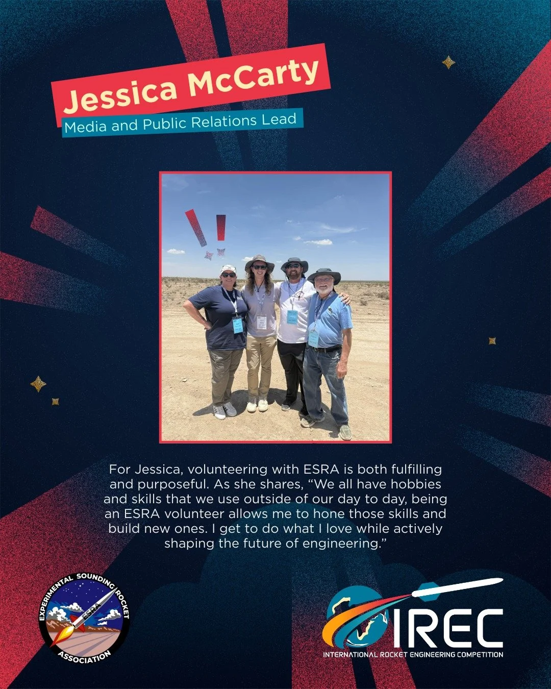 This week ESRA would like to recognize Jessica McCarty, our Media and Public Relations Lead.

Jessica McCarty has volunteered with ESRA for a year and a half as the Media and Public Relations Lead. She was drawn to the organization because her son co