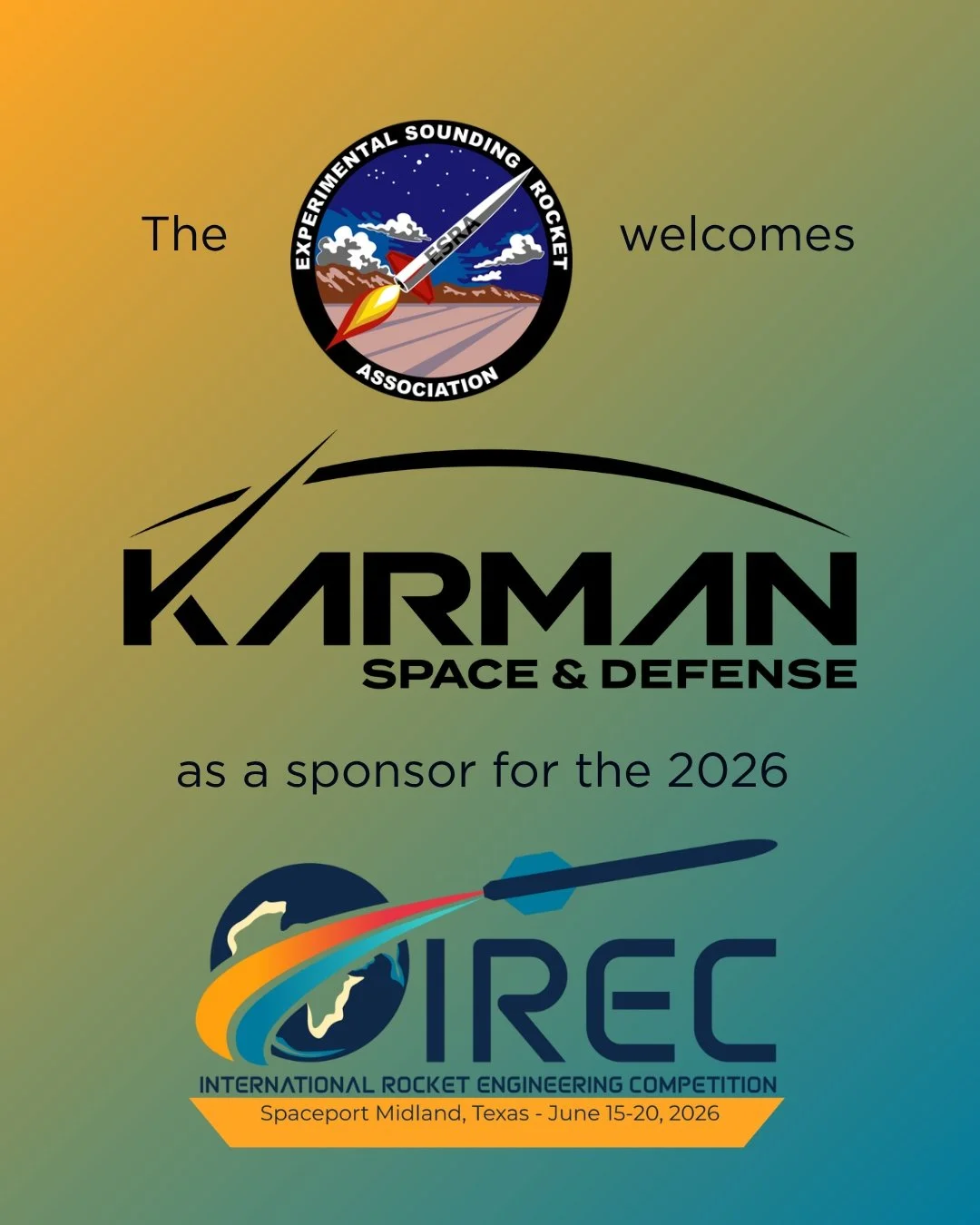 ESRA is thrilled to announce that Karman Space &amp; Defense will be joining us as a Bronze Sponsor at the 2026 IREC!

#esra #irec #karmanspaceanddefense #sponsorsrock #sponsorswanted
