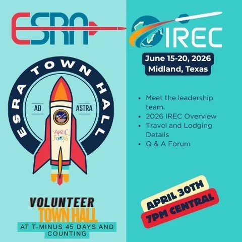 Join ESRA for our 2nd Volunteer Town Hall of the 2026 IREC Season. We will present a quick planning overview, discuss travel and lodging options, and provide plenty of time for questions. We look forward to seeing you there! Check your email for the 