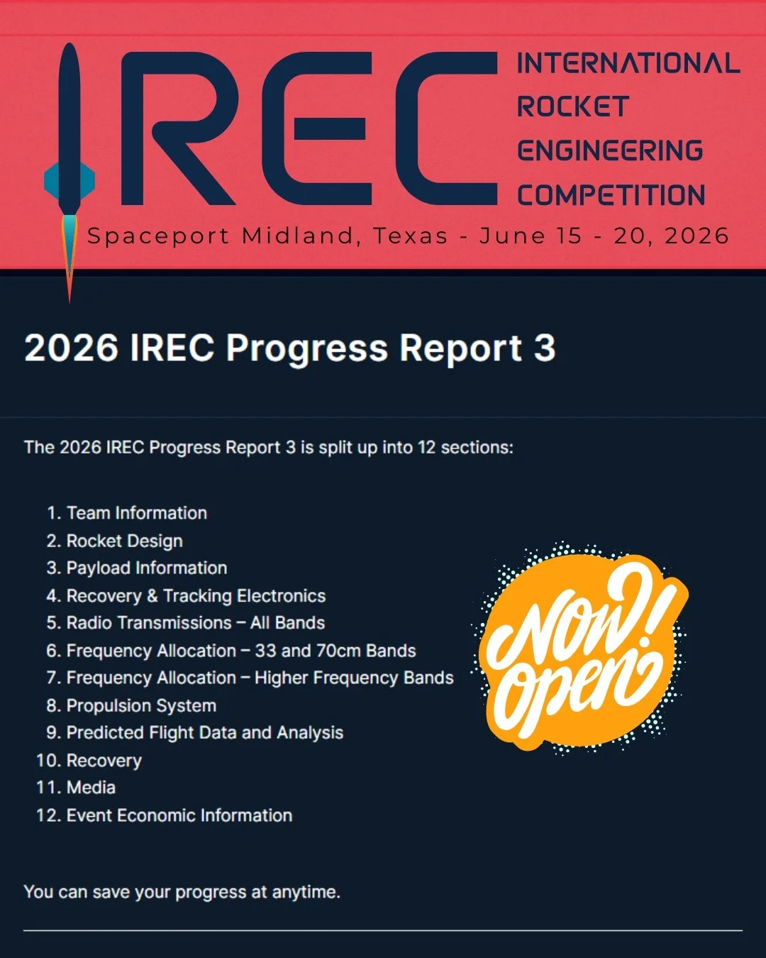 Attention Rocketeers! The Progress Report 3 window is now open as the Technical Report submissions have closed. Around 147 teams are gearing up to launch, and this report is crucial for your next stage. Remember to submit through your Team Account by