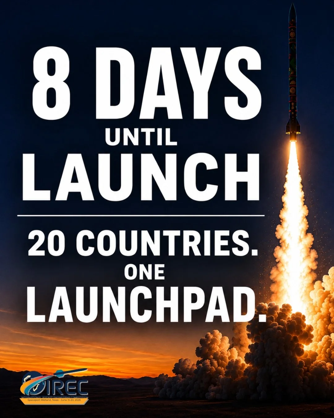 From six continents to one stretch of West Texas sky.
143 teams. 20 countries. 
Thousands of hours of design, testing, and rebuilding, all converging on Spaceport Midland, June 14&ndash;20.
IREC isn't just the largest intercollegiate rocket engineeri