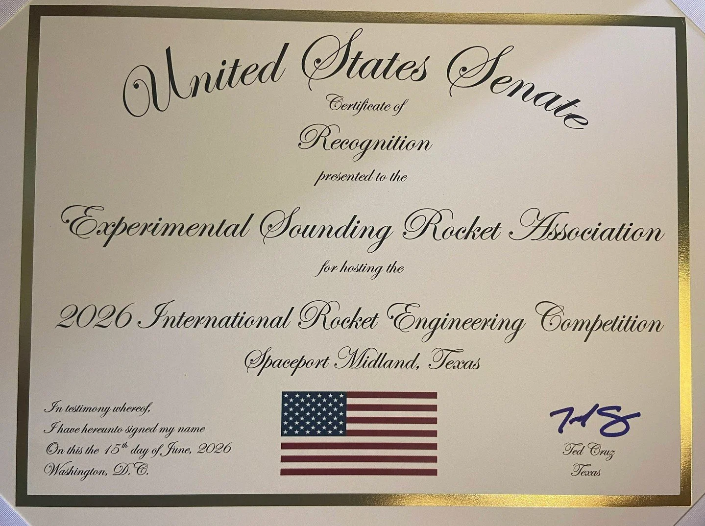 The Experimental Sounding Rocket Association (ESRA) is proud to accept national recognition for our efforts in hosting the International Rocket Engineering Competition.

#ESRA #InternationalRocketEngineeringCompetition #IREC #AerospaceEducation #STEM