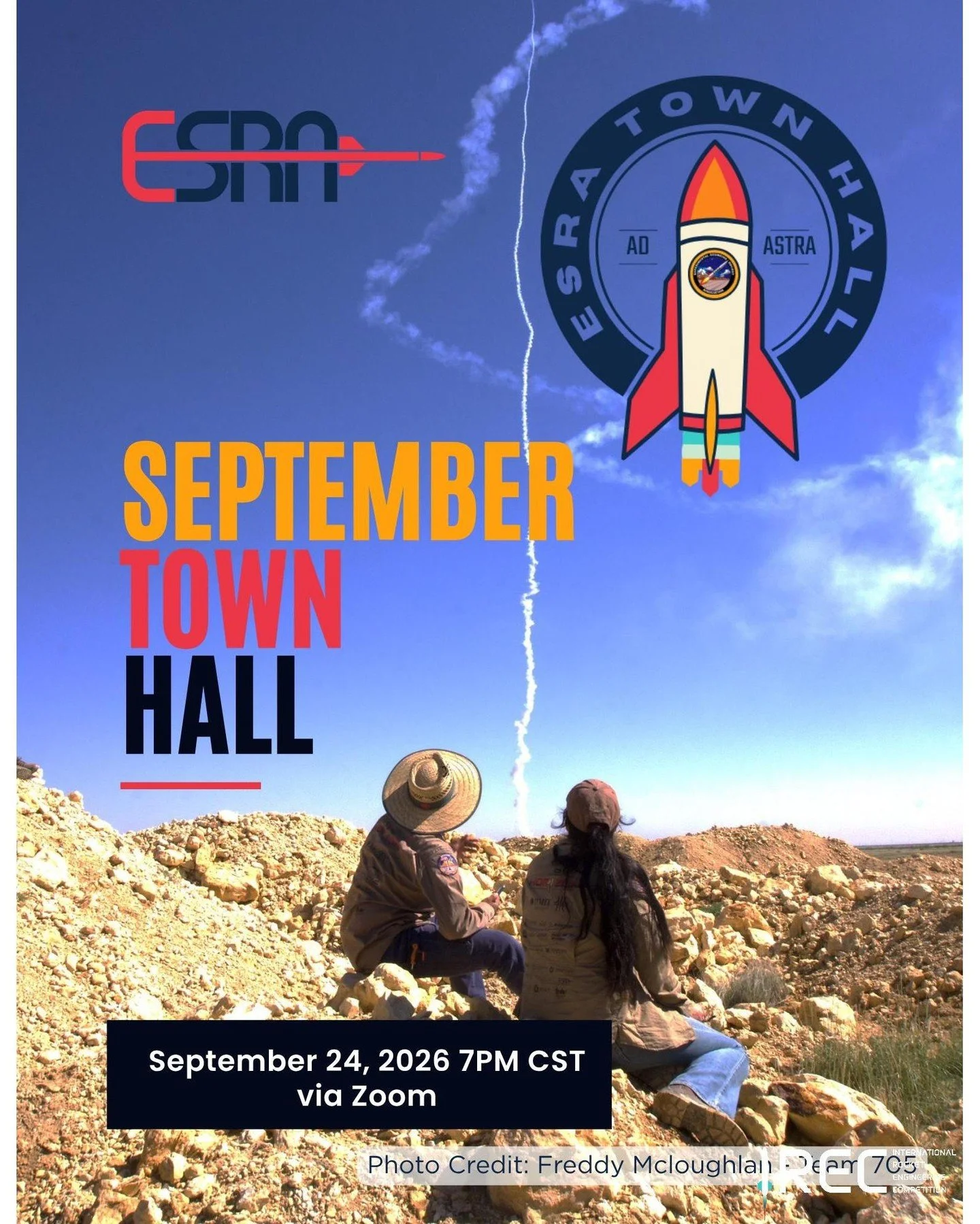 Join the Experimental Sounding Rocket Association for our September Town Hall on Zoom. Meet the ESRA Staff, review the 2027 Integrated Master Schedule (IMS), and preview upcoming changes to the 2027 IREC documents. All are welcome, including rocketee