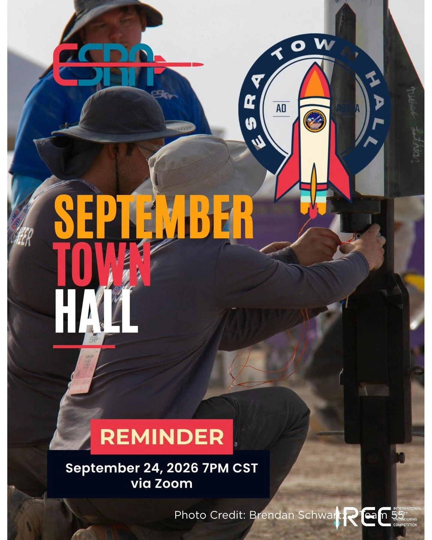 Join the Experimental Sounding Rocket Association for our September Town Hall on Zoom. Meet the ESRA Staff, review the 2027 Integrated Master Schedule (IMS), and preview upcoming changes to the 2027 IREC documents. All are welcome, including rocketee