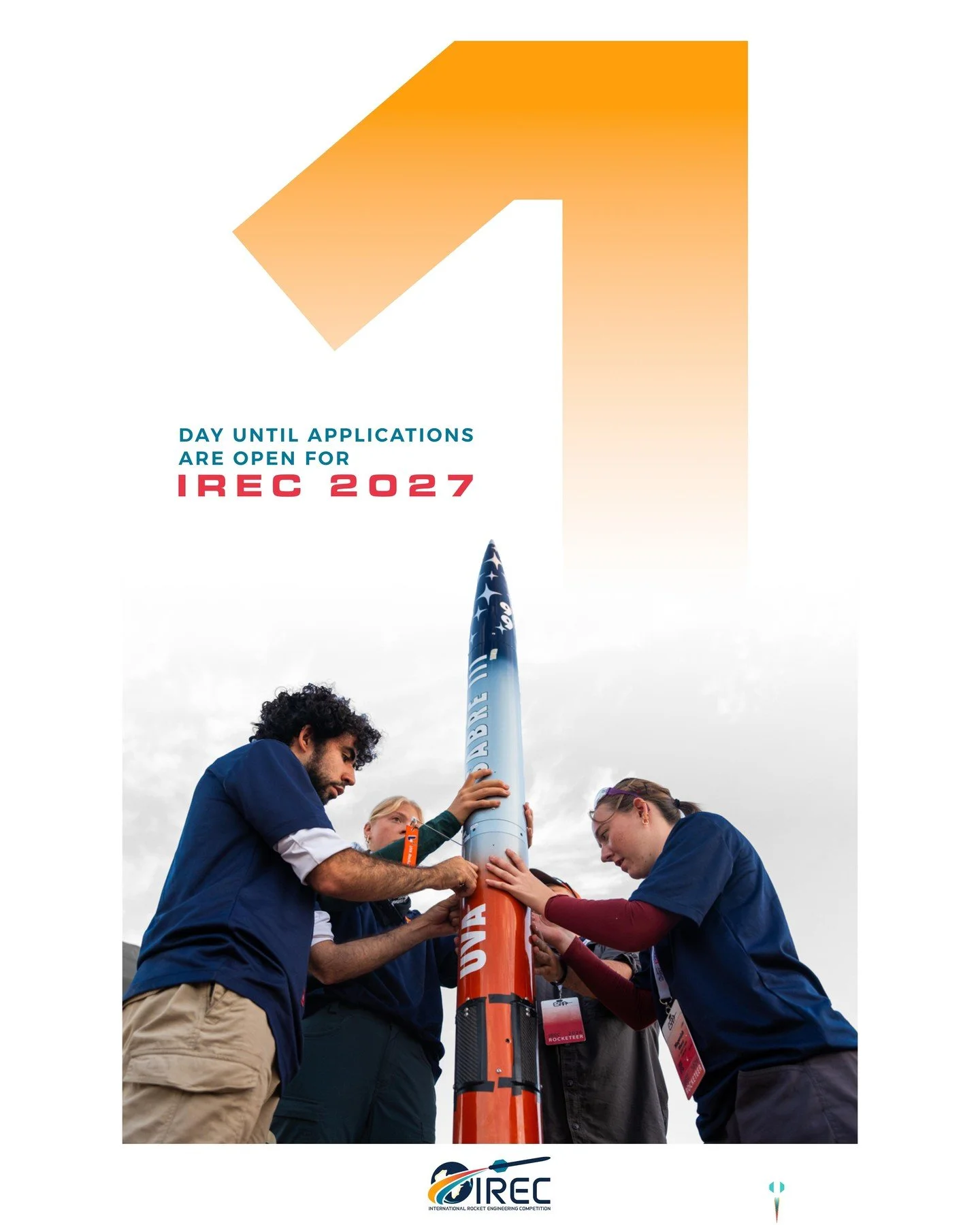 1 Day. 24 Hours. Who will be the first team to submit their 2027 IREC Application? The 2027 International Rocket Engineering Competition window opens October 5, 2027 and closes October 25, 2027 at 5:00 PM Central with no late submissions. Details are