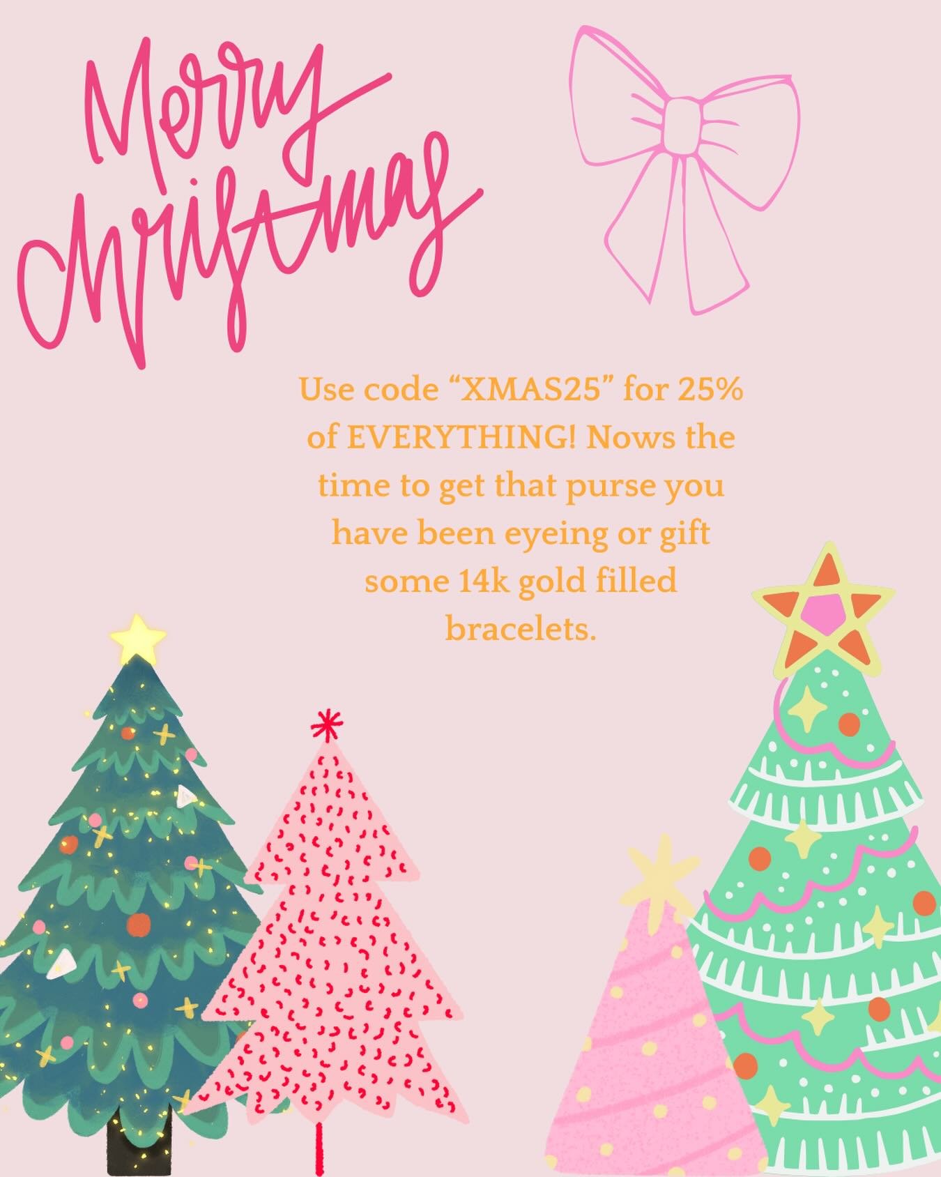 &lsquo;Tis the season to treat yourself 🎄✨
Use code &ldquo;XMAS25&rdquo; for 25% off EVERYTHING 
Now&rsquo;s the time to grab those gifts for you and your loved ones!
Sales goes NOW through December 25th!!
Merry Christmas 🩷✨🧡

#supportsmall #small