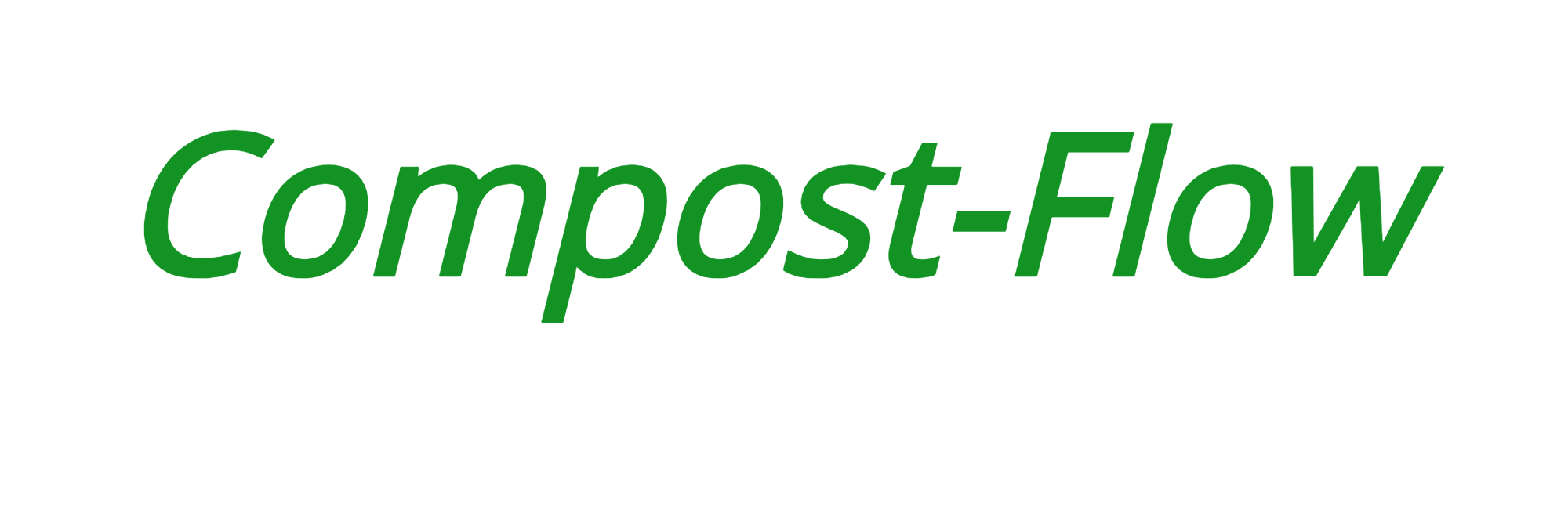 Logo with the words 'Compost-Flow' in green and stylized black text.