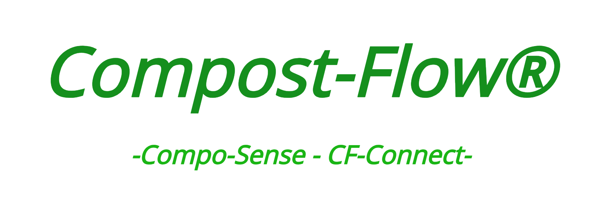 Green and black logo for Compo-Flow, with the phrases 'Compo-Sense' and 'CF-Connect' beneath the main name.