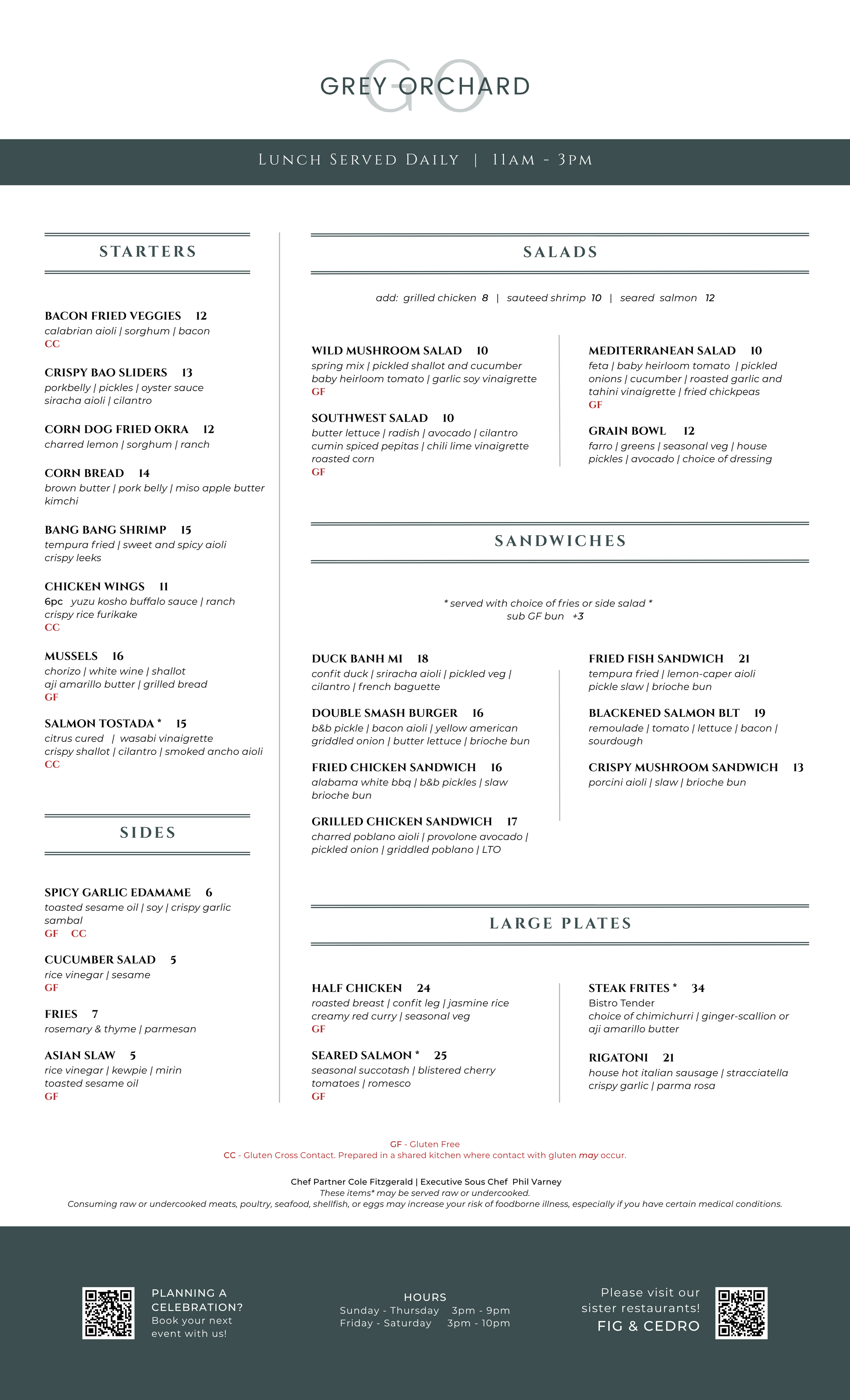 Grey Orchard lunch menu
