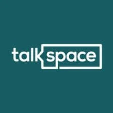 Talkspace logo with text 'talk' and 'space' in a speech bubble design