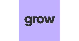 The word 'grow' written in bold black letters on a purple background.