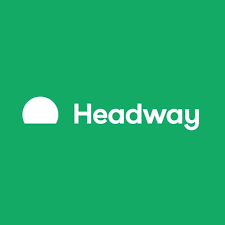 Green background with a white logo resembling a headlight and the word 'Headway' next to it.