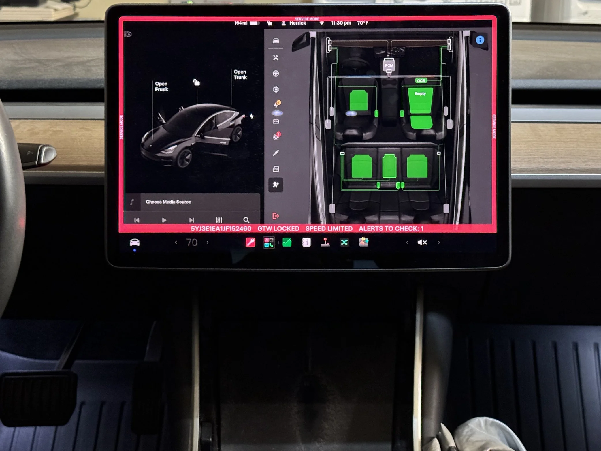 Tesla Model 3 service mode seat menu