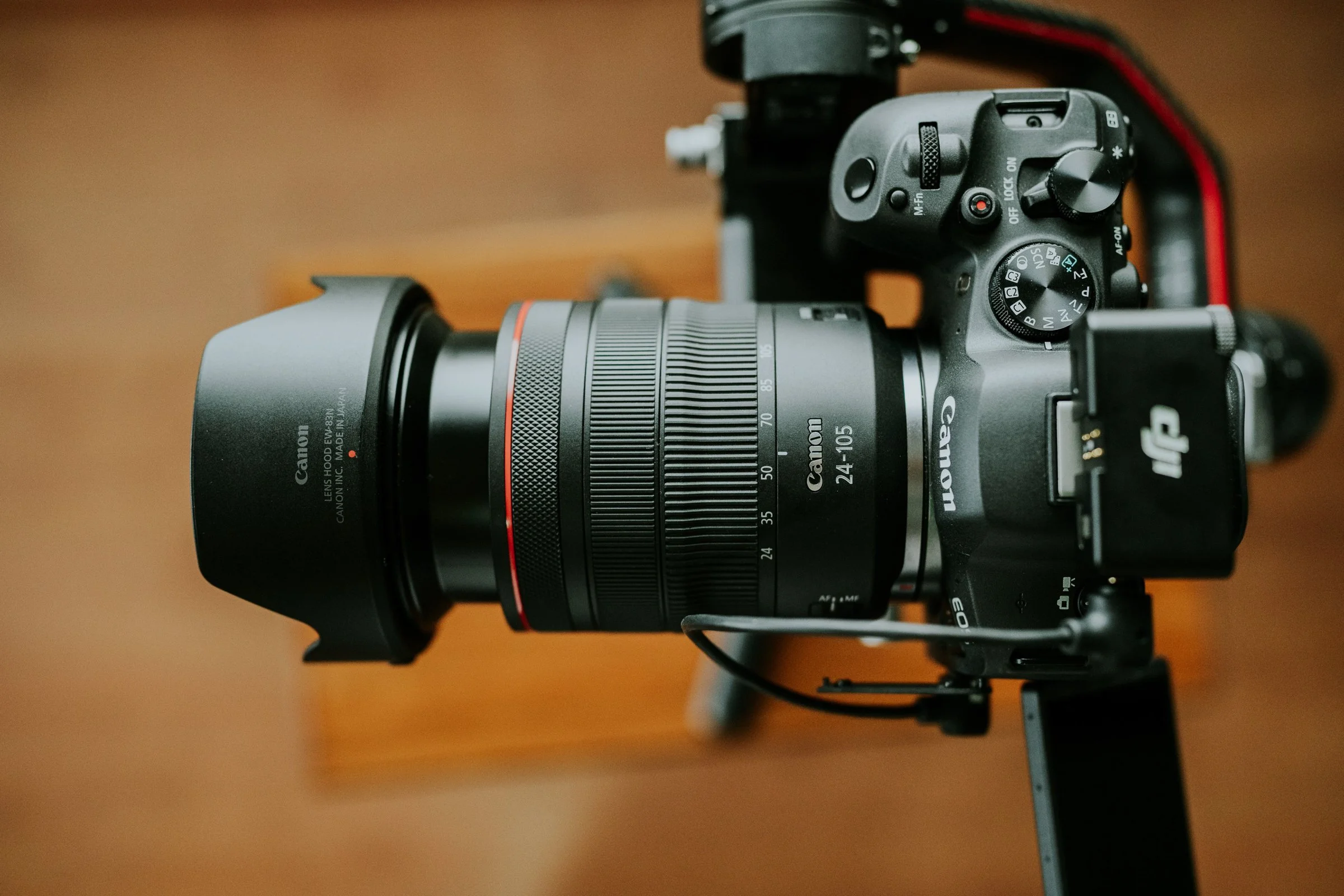 A Canon camera with a zoom lens mounted on a tripod.