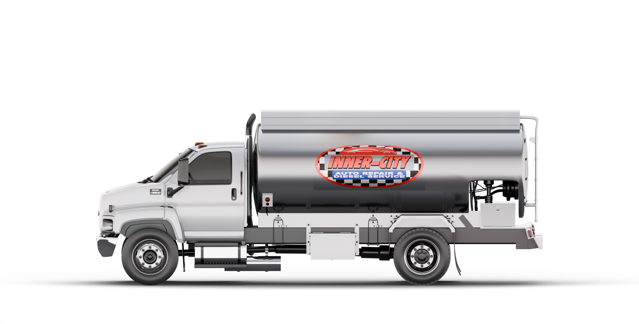 Side profile of a 2004 GMC Topkick C8500 Tanker Truck