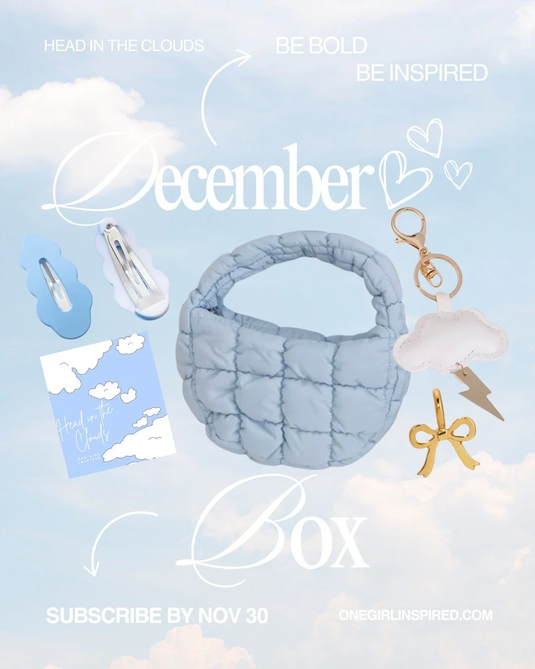 The December Box is all about dreaming big, staying inspired, and letting your imagination soar ☁️

Here&rsquo;s what&rsquo;s inside your December box:
💙 The Mini Puffer Bag: Soft, stylish, and perfect for carrying your essentials.
⚡ The Lightning S