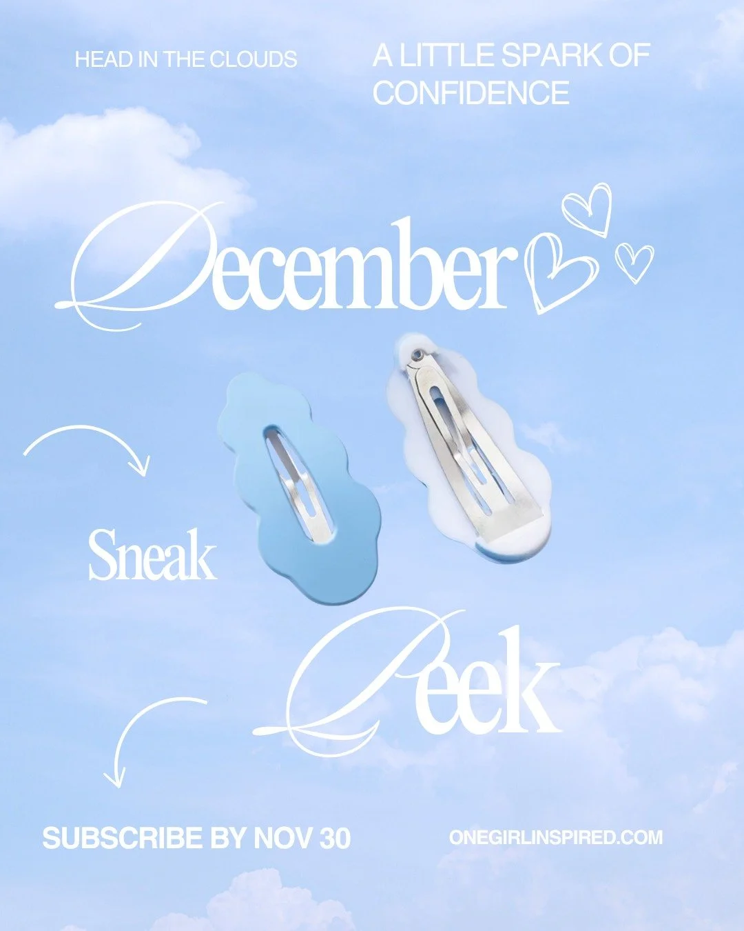 How cute are these?! 💙☁️

Our Blue Cloud Hair Clips are the ultimate dreamy accessory &mdash; perfect for hairstyles, outfits, and adding a little cloud magic to your day.

Inside the December box! ✨ 

Subscribe by November 30th at onegirlinspired.c