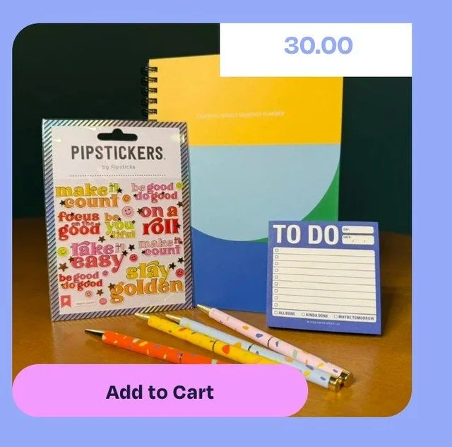 This is the last week to order on time products to arrive by Christmas! 

Check out onegirlinspired.com/bundlegifts for our current list of self care, stationary and past boxes!

Here we have a undated yearly planner, a set of pipstickers and 4 twist