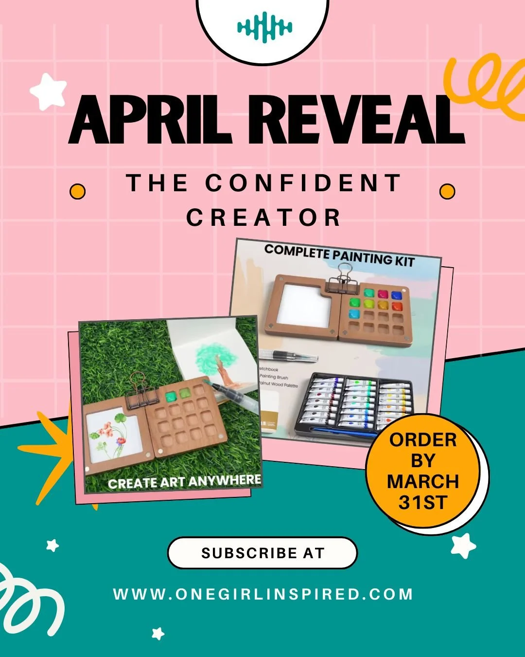 April Box: The Confident Creator 🎨

This month&rsquo;s One Girl Inspired box is all about creativity, imagination, and expressing who you are.

Inside you'll find everything you need to start your own mini art studio:

&bull; Mini watercolor paint p