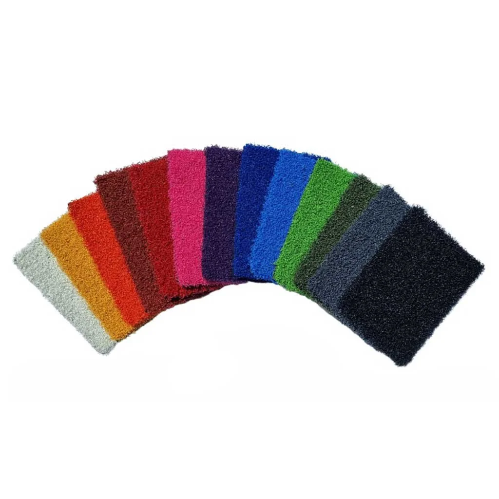 Set of AllPlay swatch samples in a fan shape, including white, yellow, orange, red, brown, pink, purple, blue, green, dark blue, gray, and black.