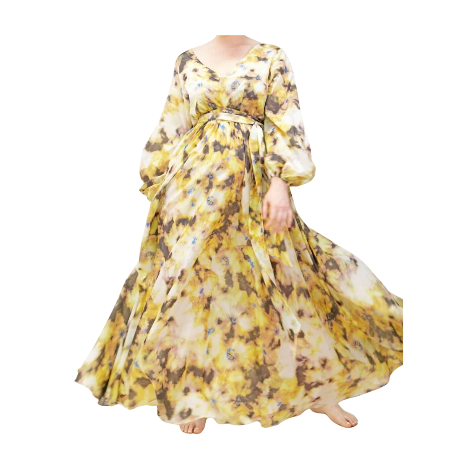 Altar PDX Full Sleeved Yellow Ink Dyed Maxi Dress - Jibri 