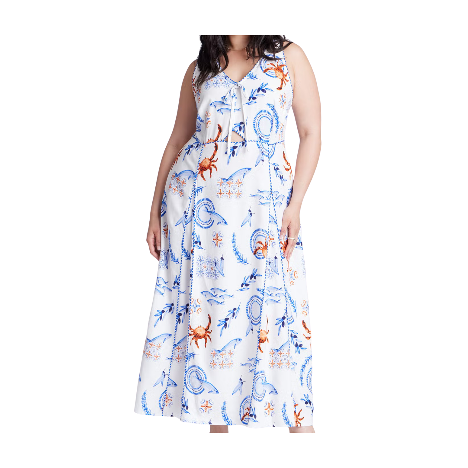 Eloquii Roping Detail Printed Maxi Dress