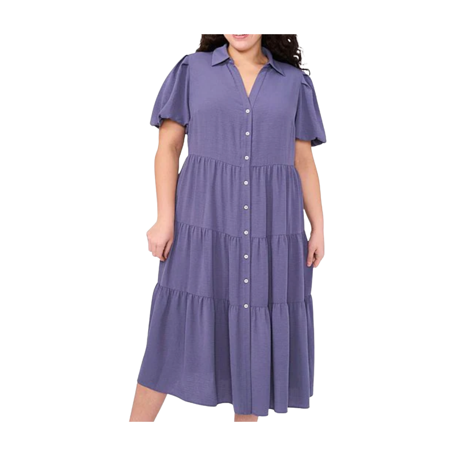 Dillard’s Button Front Tiered Midi A-Line Shirt Dress