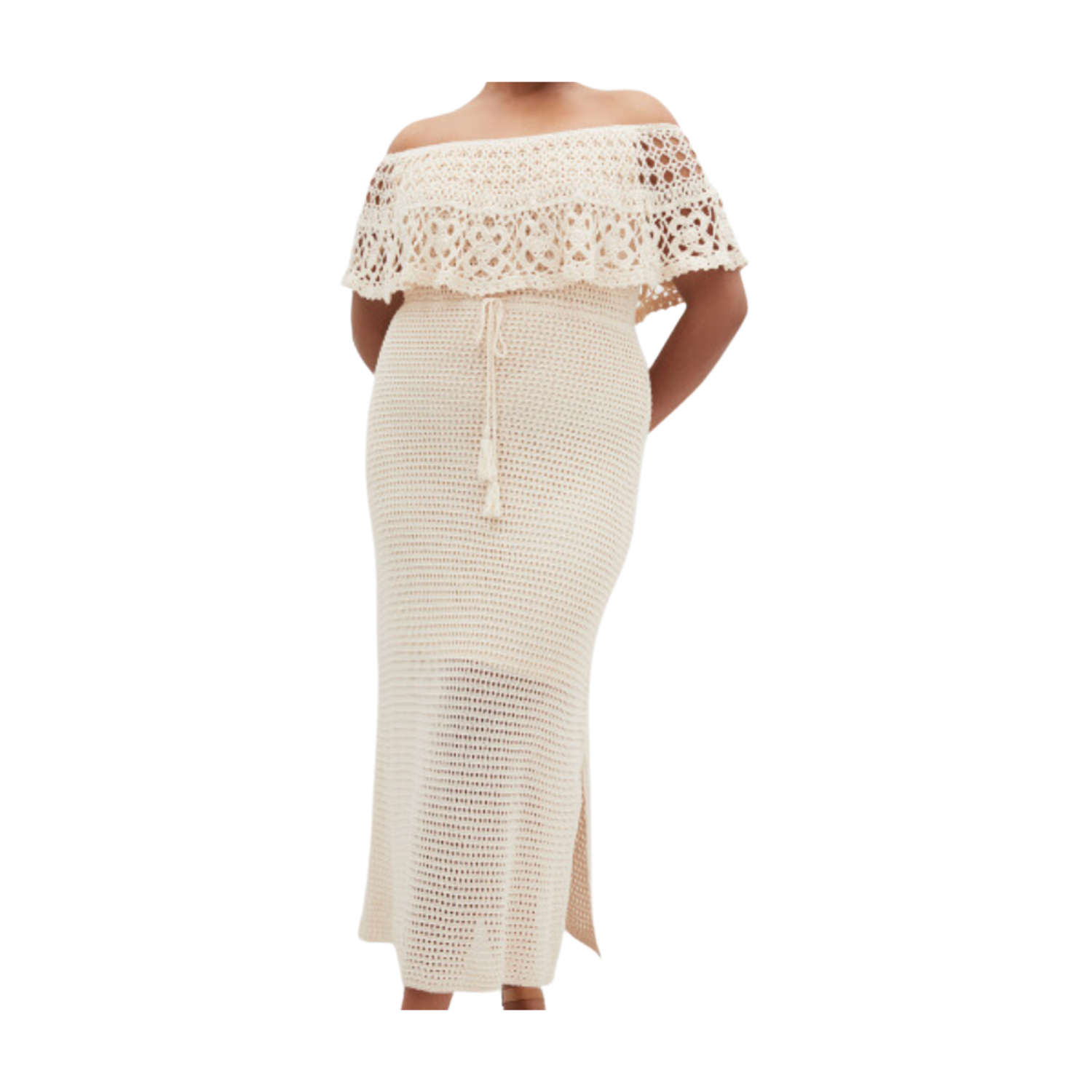 City Chic Callie Crochet Dress in Natural