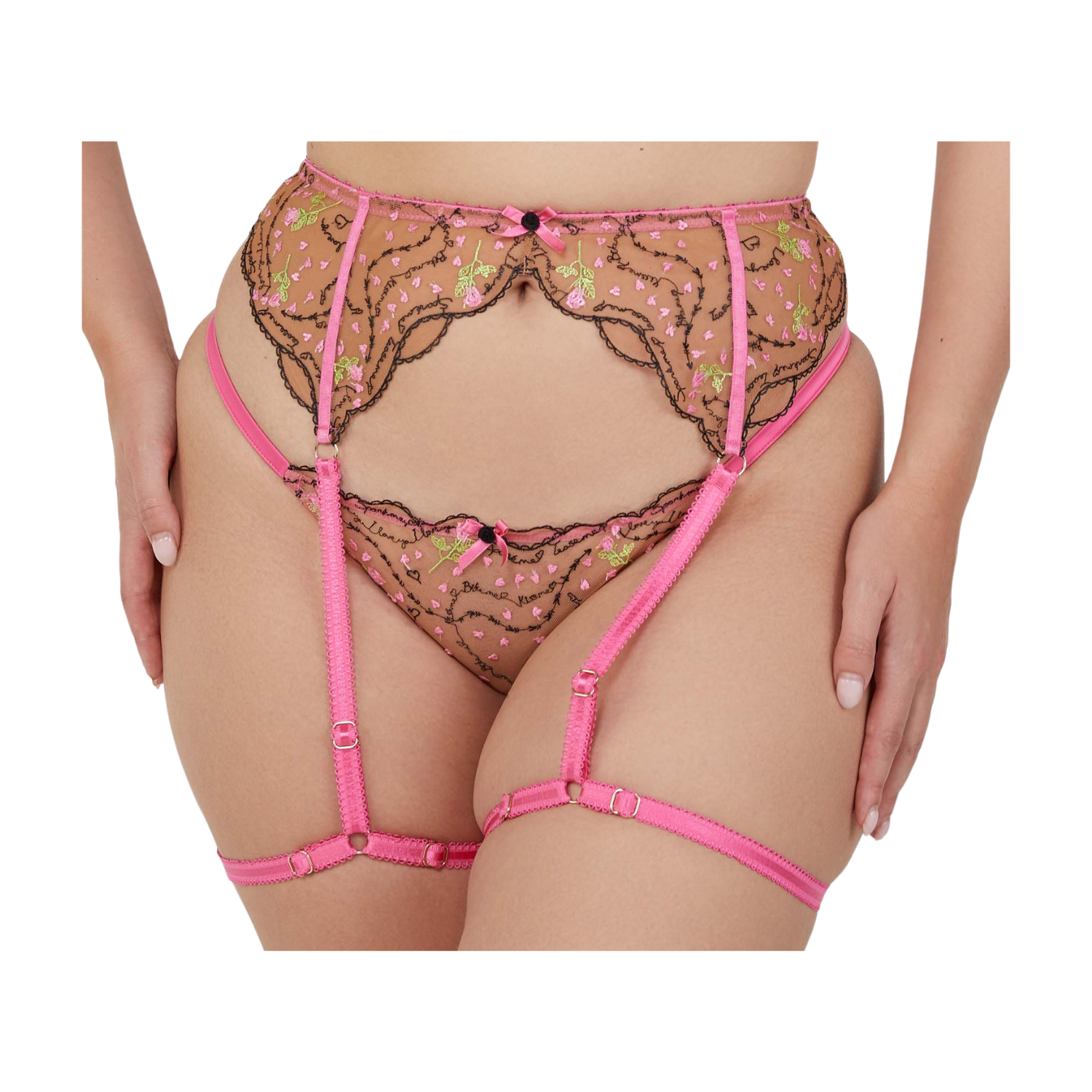 Playful Promises Pink and Nude Suspender Belt