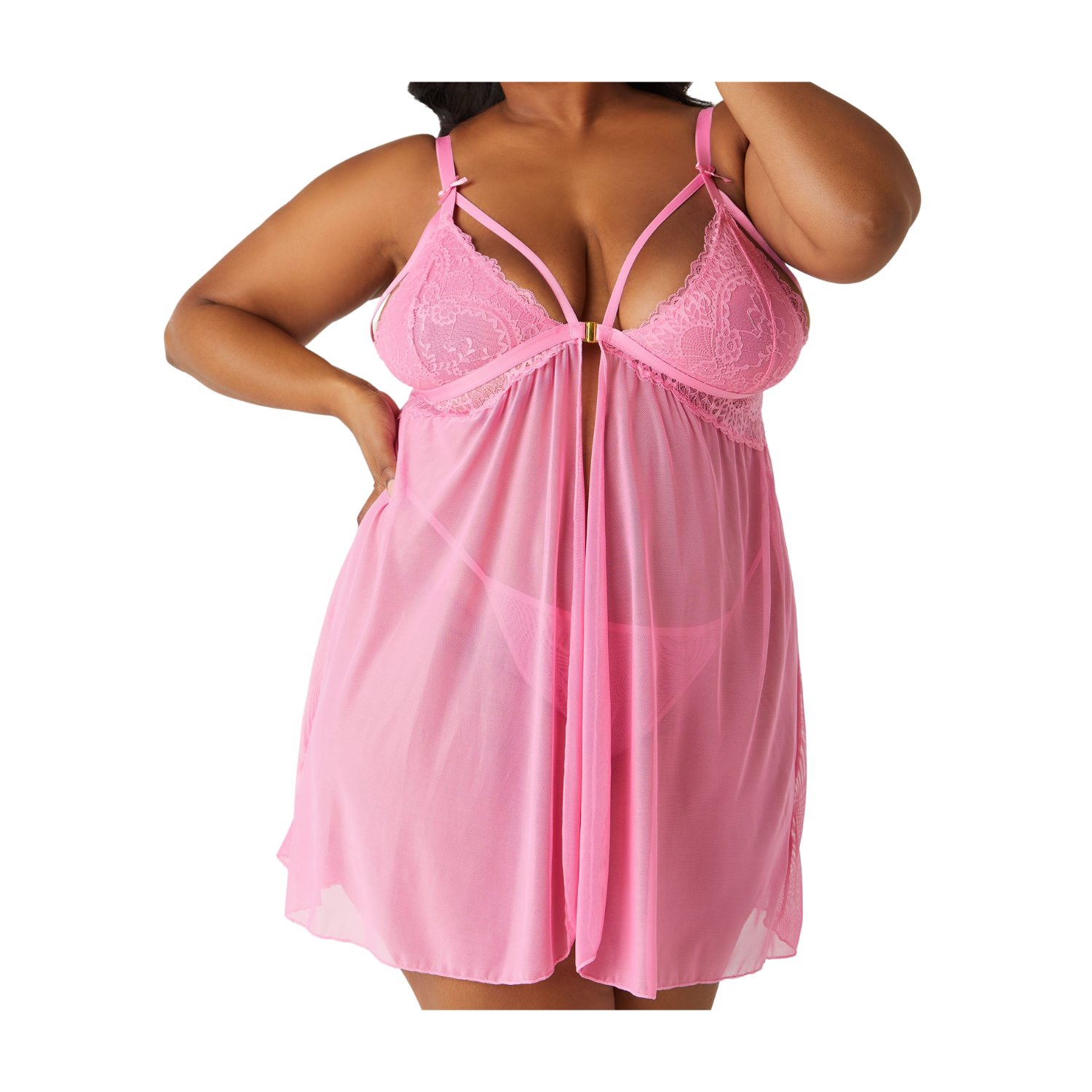 Ashley Stewart Lace And Mesh Babydoll Set