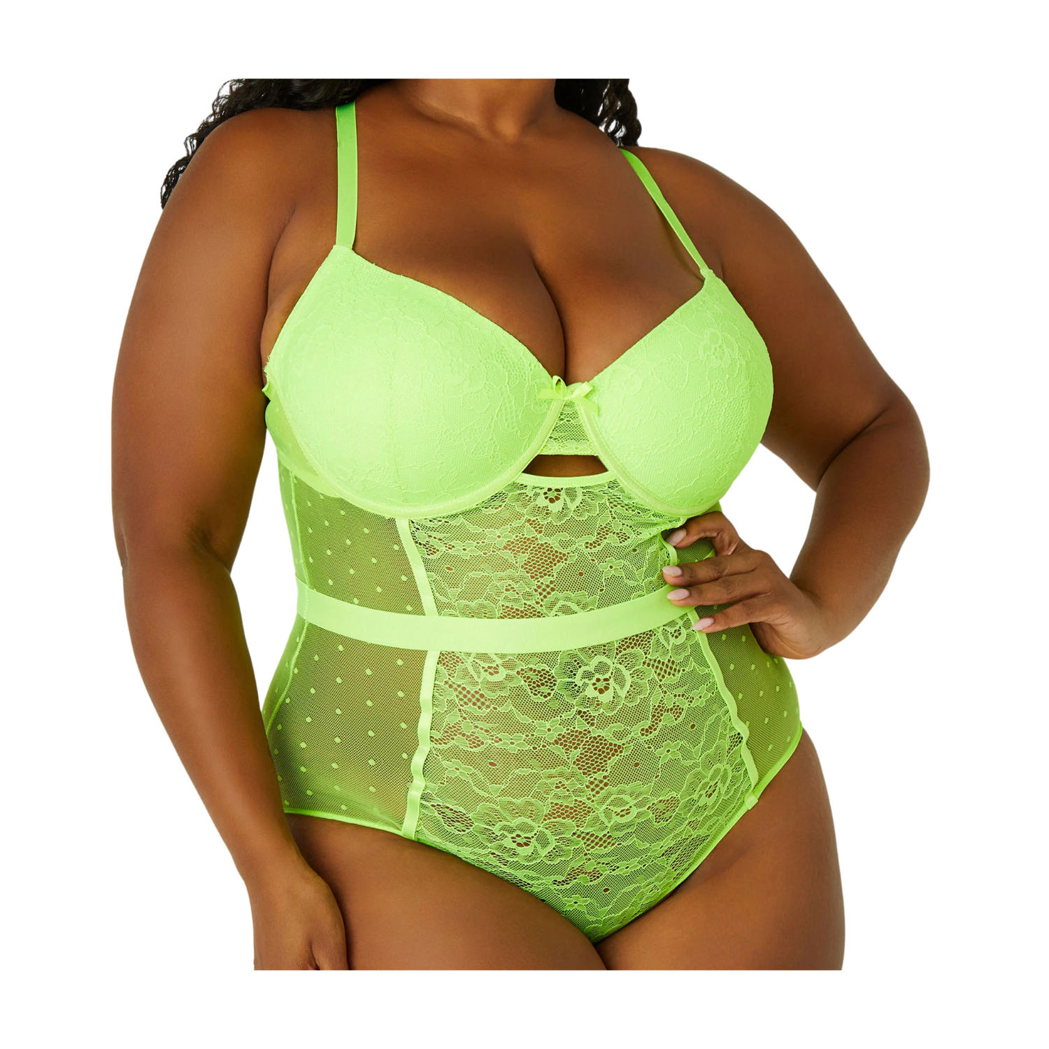 Ashley Stewart Dotted Mesh And Lace Bodysuit