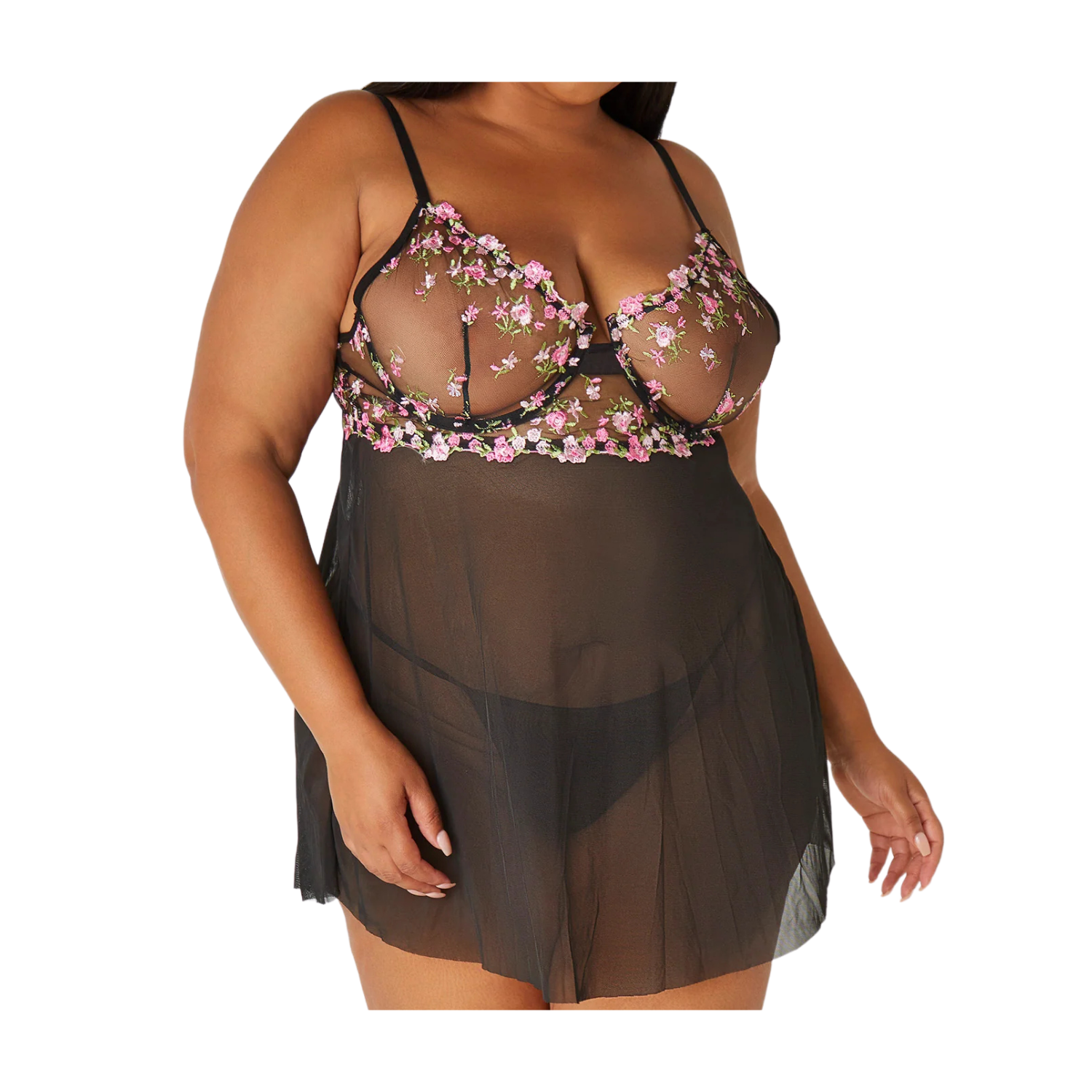 Ashley Stewart Floral Embroidered Babydoll Set