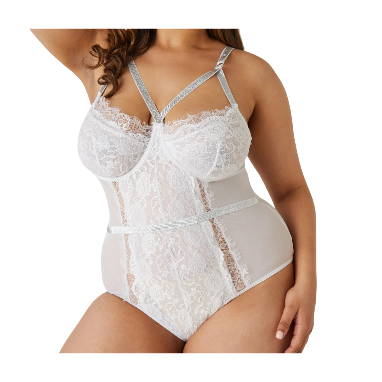Ashley Stewart Lace And Mesh Caged Bodysuit