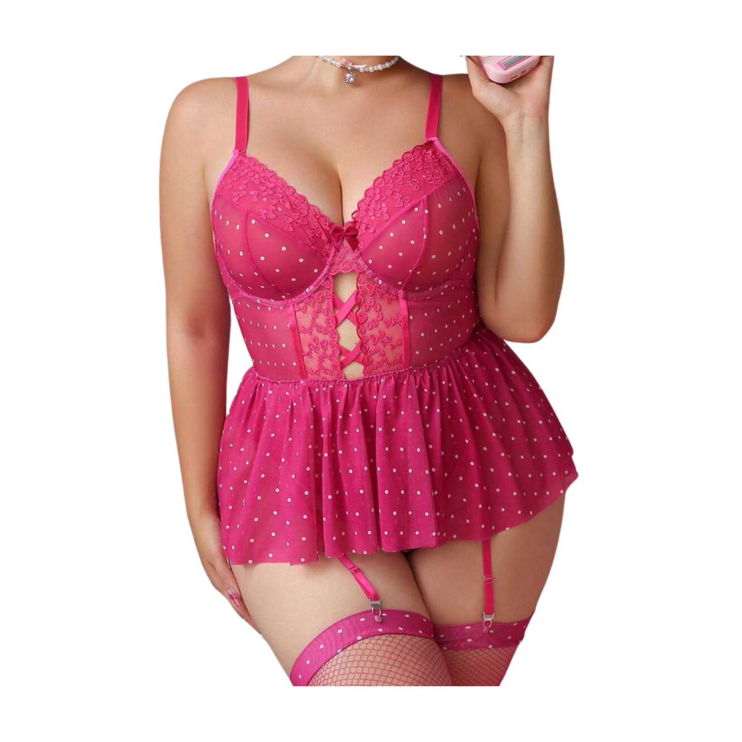 Shein Lace Embroidered Underwire Bodysuit And Stockings