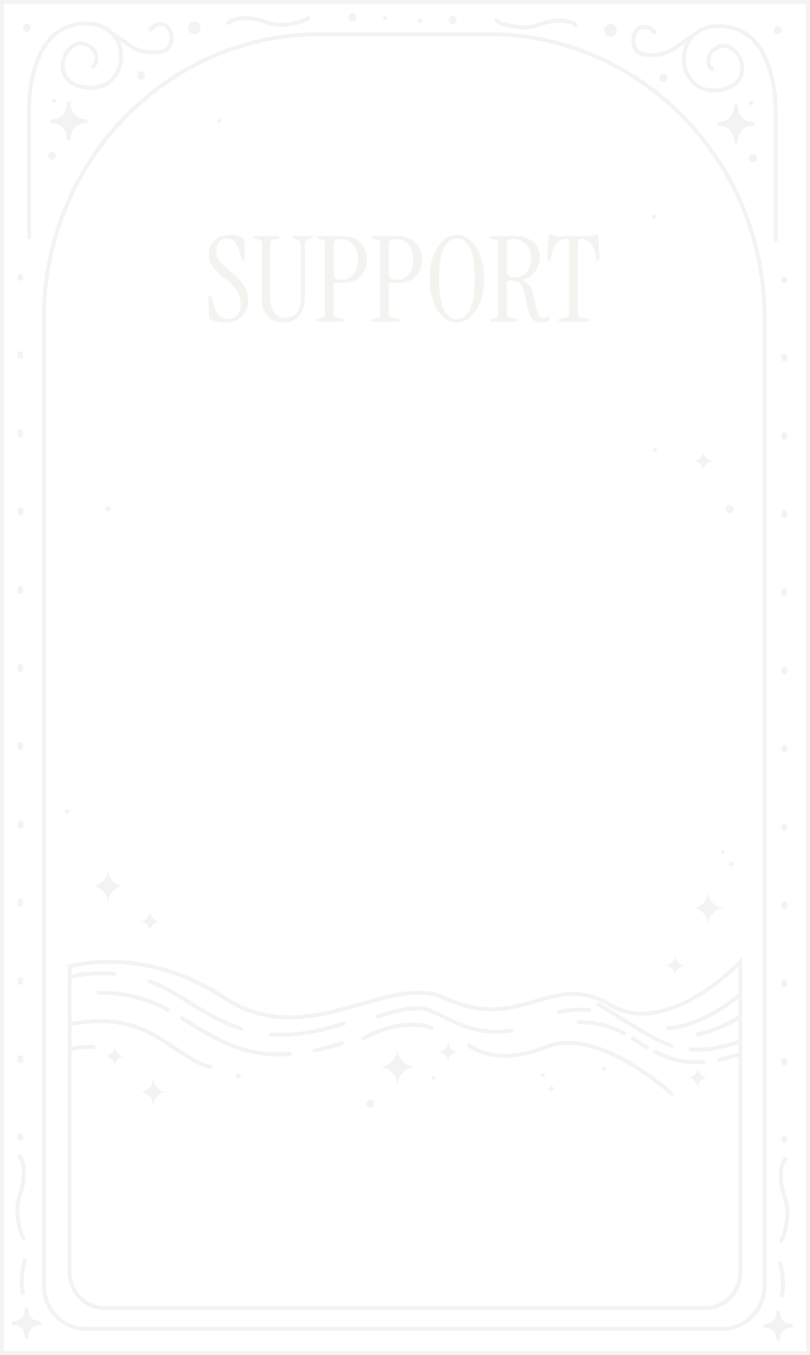 Support message with guidance for solo operators and teams, set against a black background with white decorative borders, stars, and abstract lines.