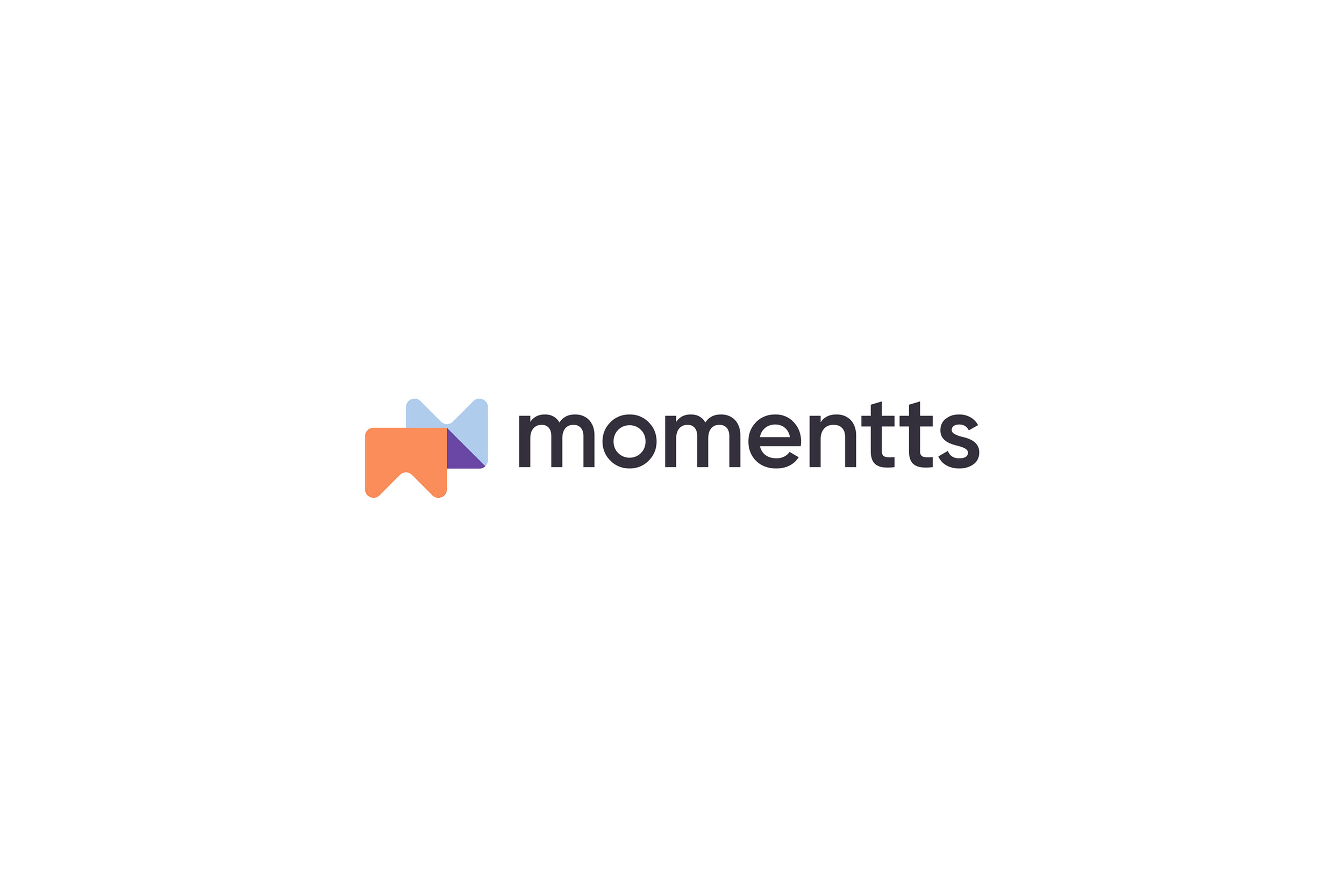 Momentts logo met speels icoon en vriendelijke typografie | Merkbeeld op wit canvas