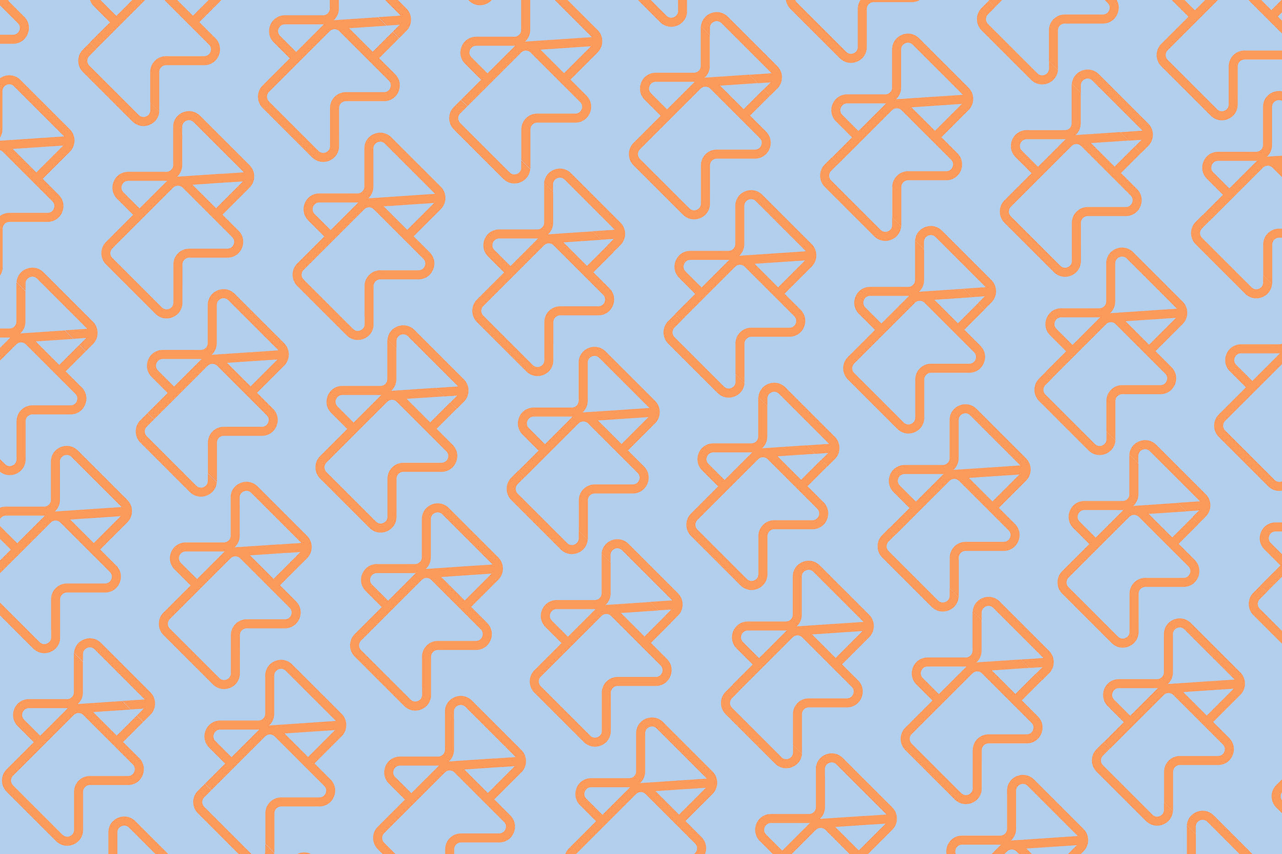 Herhalend patroon van Momentts icoon in oranje op blauwe achtergrond | Vrolijke en herkenbare visuele stijl