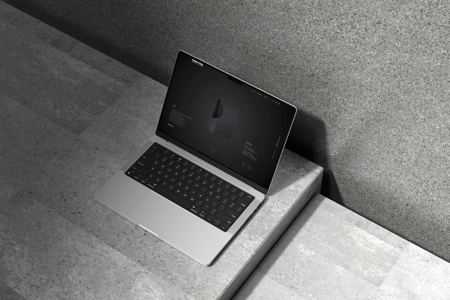 Website Proteq Bodygear met 3D-weergave van sportbescherming op laptop | High-end productvisualisatie