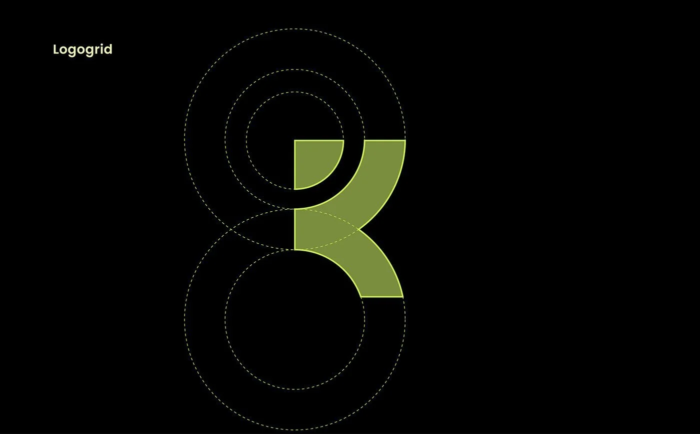 Geometrische opbouw van het Rilxer logo op zwart | Brandingtechnische onderbouwing